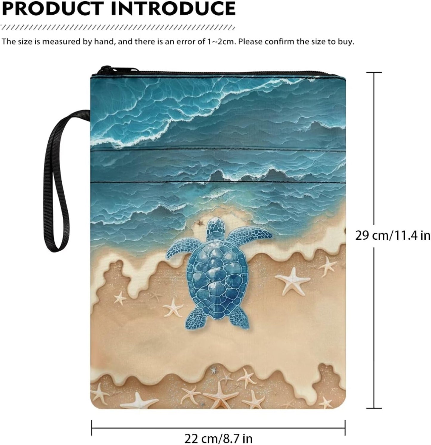 Beach Starfish Sea Turtle Print Book Sleeve for Hardcover Paperback Book Cover Lightweight Bible Bag Storage Pouch Puse Office Supplies for Women Men