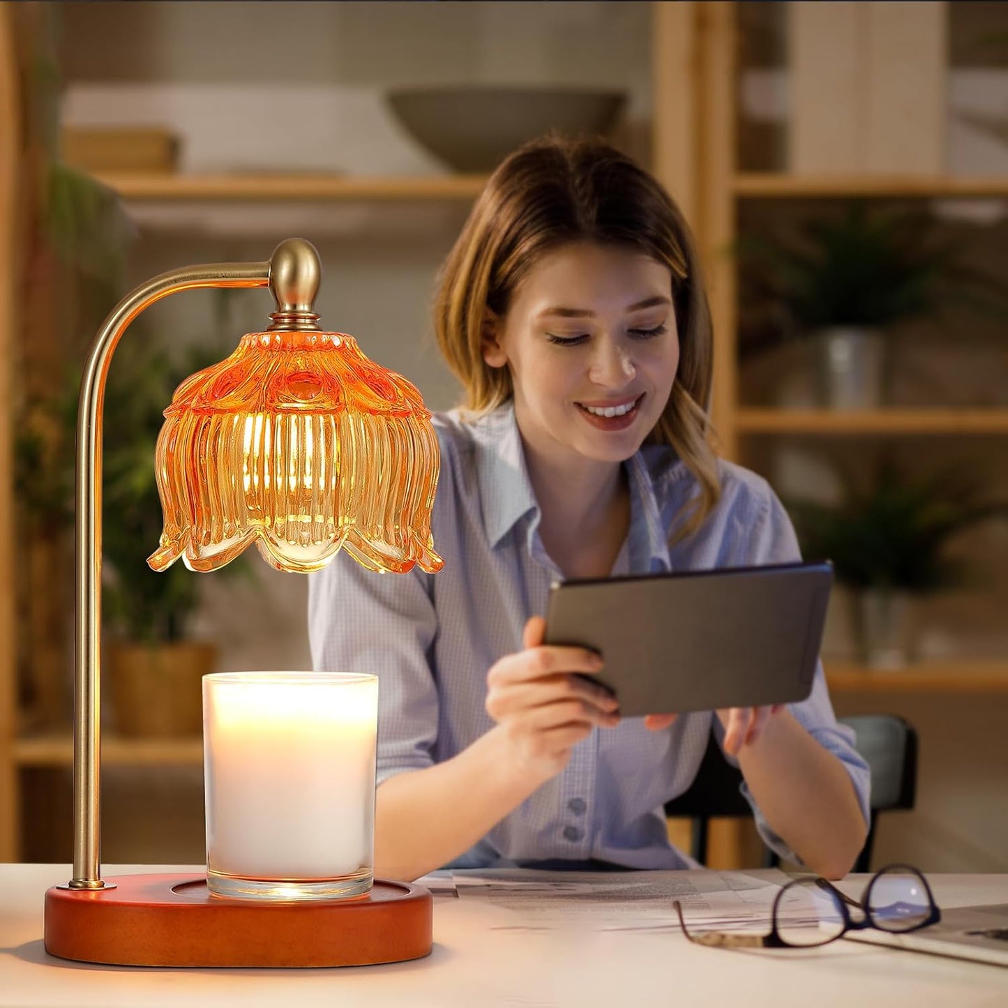 Candle Warmer Lamp with Timer and Dimmer,Electric Amber Light Gifts for Women Melt Wax Warmer Lamp with 2 Bulbs for Candle Jars House Warming New Home Decor