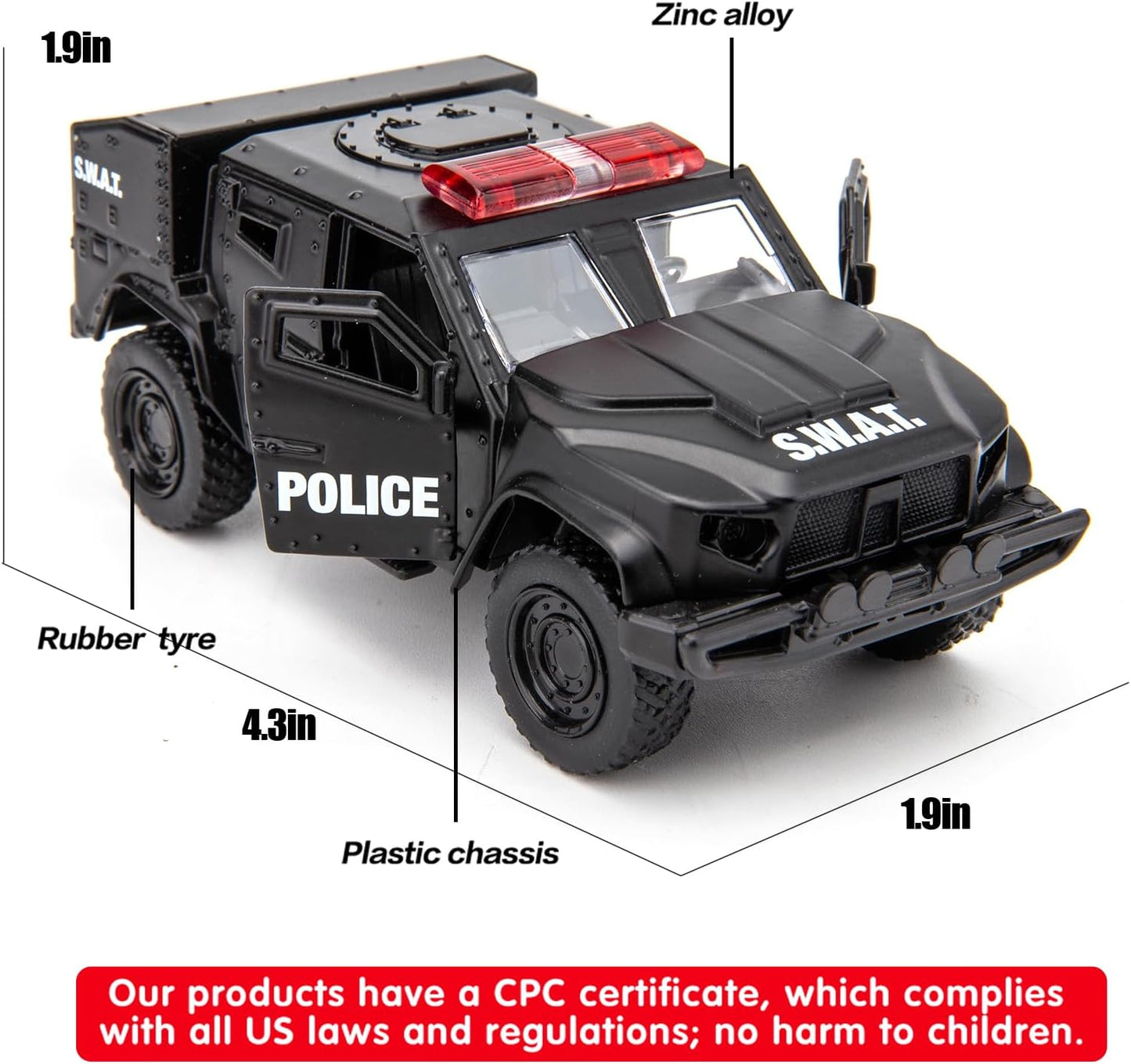 BDTCTK 1/36 Scale JLTV Armored Car Police Car Model, Zinc Alloy Die-Cast Pull Back Vehicles Kid Toys for Boy Girl Gift (Black)