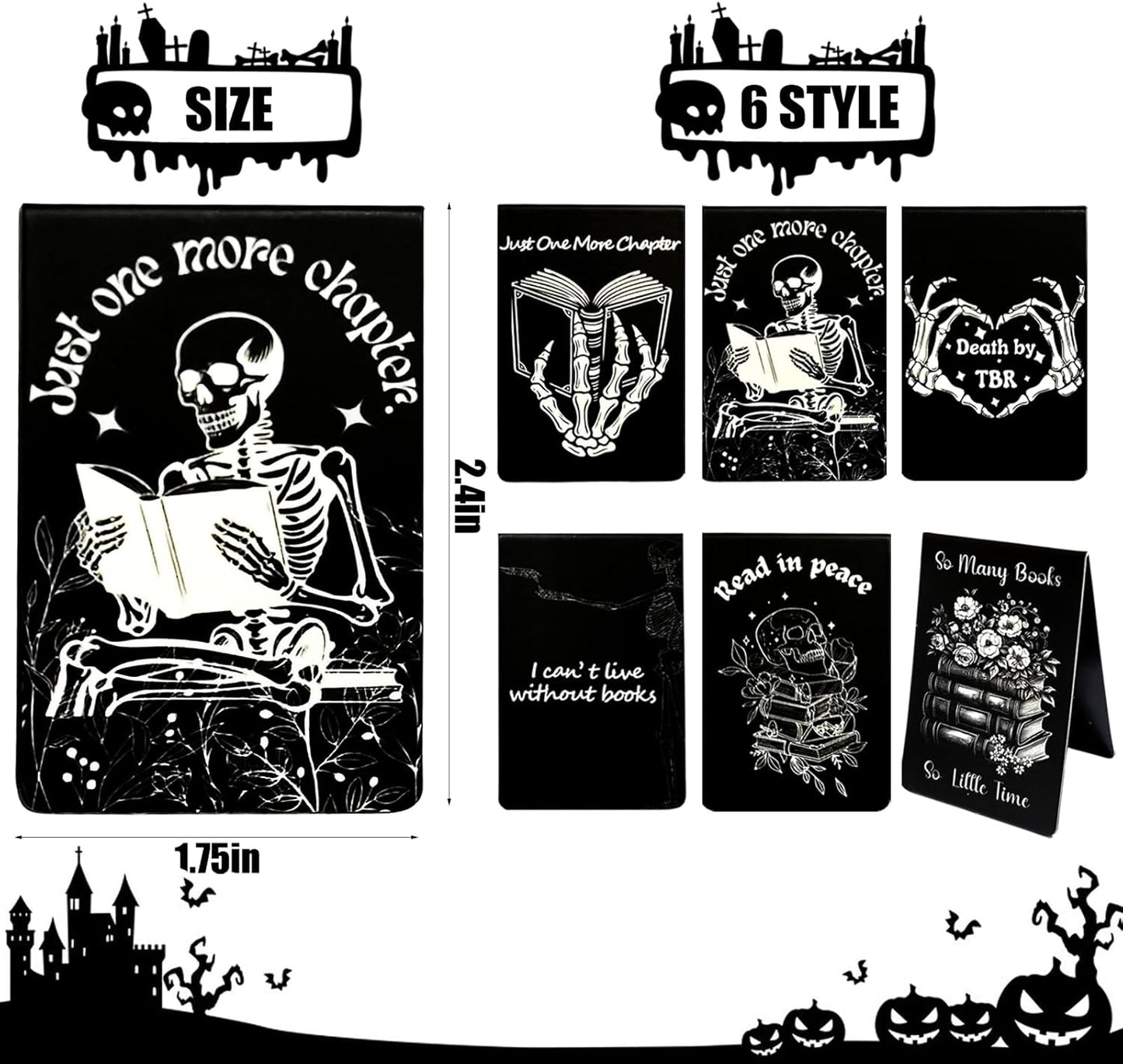 6Pcs Big Size Skeleton Christmas Magnet Bookmarks with Strong Magnet, Christmas Gothic Book Marker, Christmas Holiday Gift for Book Lovers Bookworm Bookish