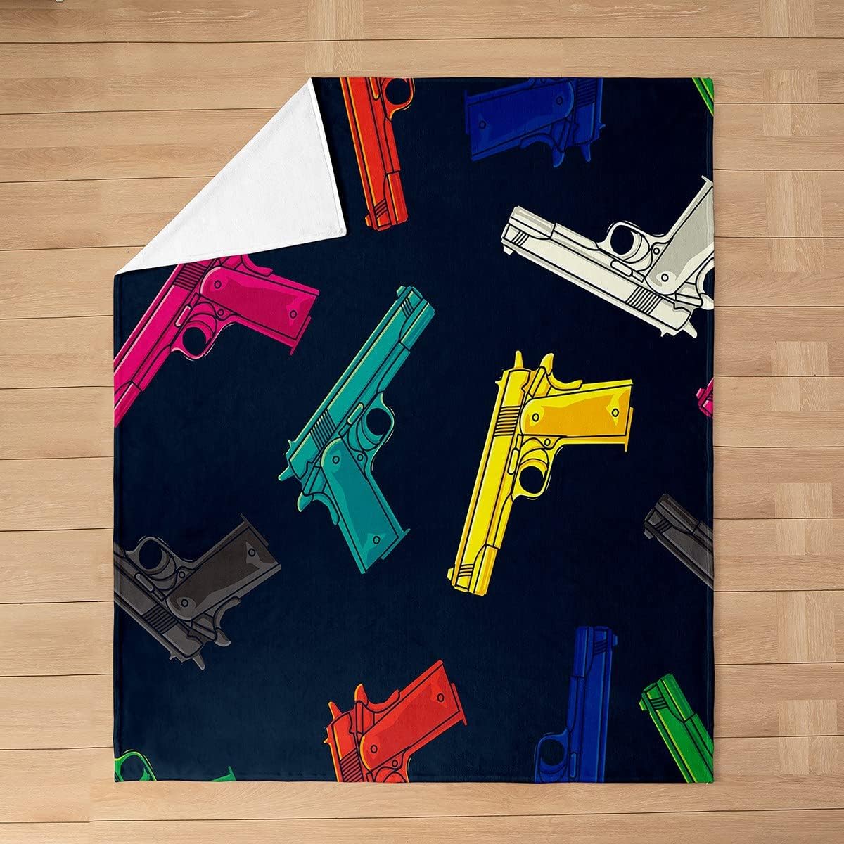 Colorful Pistol Print Fleece Throw Blanket,All Season Vice City Modern Luxury Bed Blanket Army Gun Flannel Fuzzy Blanket for Bed Sofa Couch,Bedroom Decor Plush Blanket Throw 50"x60"
