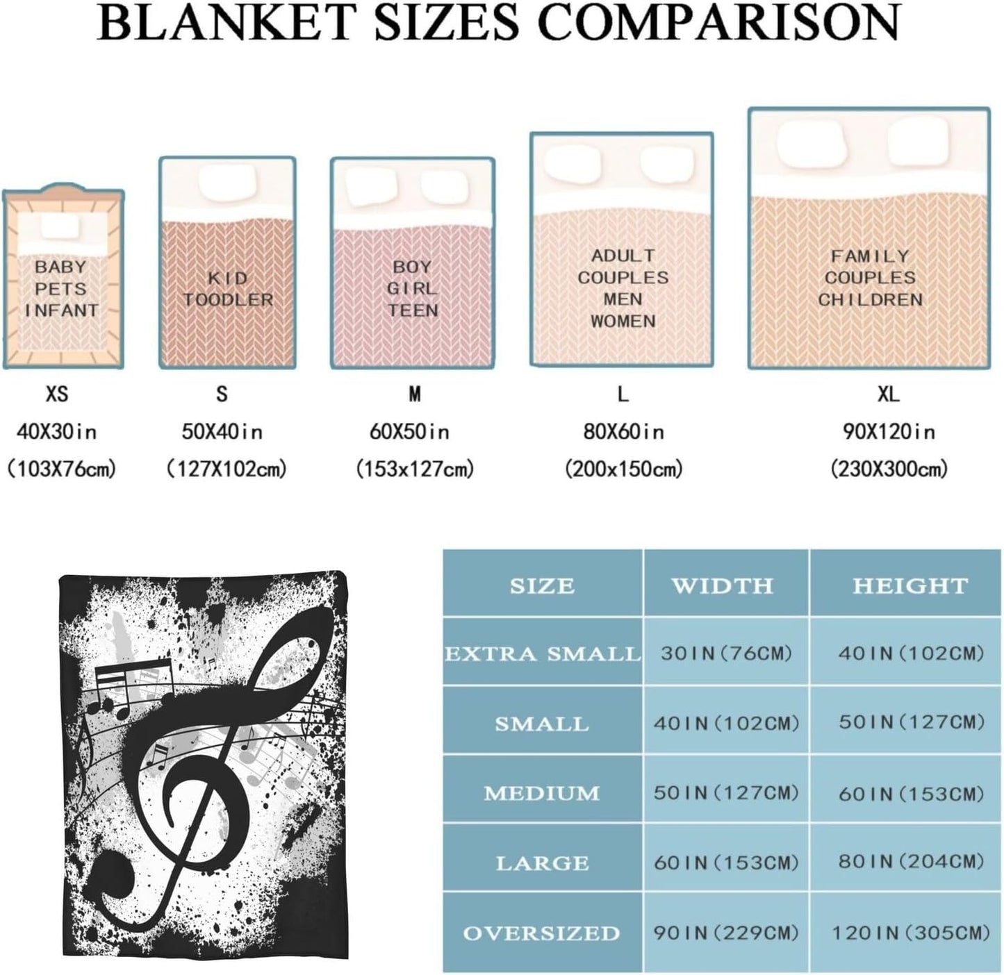 Musical Note Blanket Throw Blanket Flannel Lightweight Soft Plush Fuzzy Blankets for Bed Sofa Couch Livingroom Chair Car Travel Pet 50"x40"