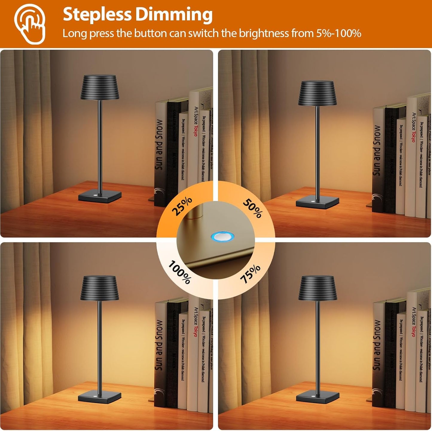 2Pack Cordless Table Lamps Rechargeable,Battery 6000mAh LED Portable Lights for Outdoor/Patio/Restaurant/Indoor Desk Lamp - IP54 Waterproof 3 Colors Stepless Dimming (2pack Black)