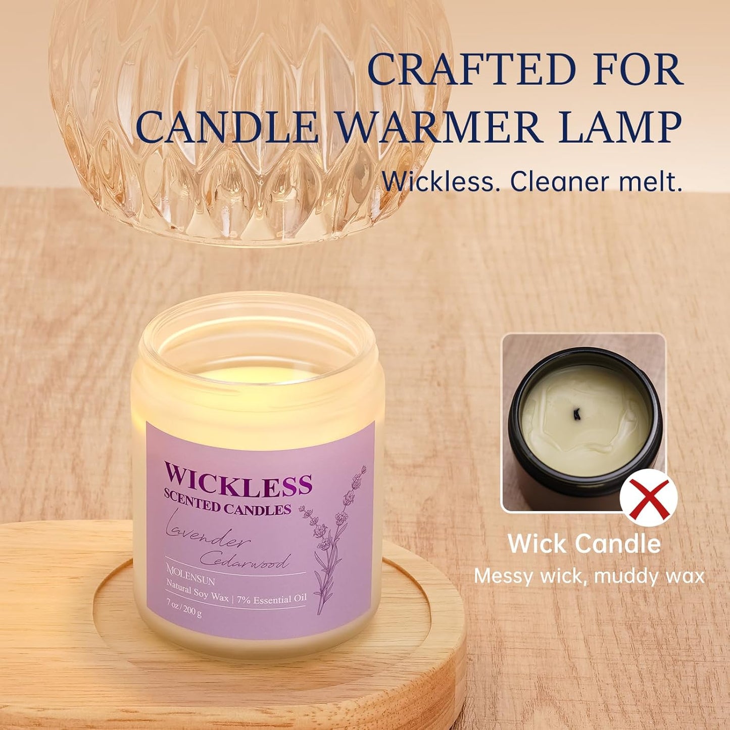 Lavender Cedarwood Wickless Candle for Candle Warmer Lamp with 10ml Essential Oil for Custom Aroma, Flameless Non-Toxic Soy Scented Candle for Home, Valentine Holiday or Birthday Gift for Women & Men
