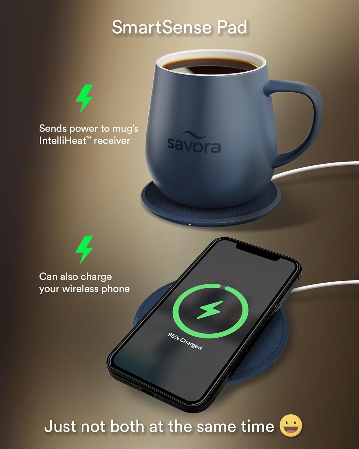 12oz IntelliHeat™ Coffee Mug | Barista’s Choice | Exclusive Wireless SmartSense Pad | Maintains Perfect 135°F | Hand-Crafted Ceramic Mug & Lid | for Tea Drinkers | Backed for Life - Blue