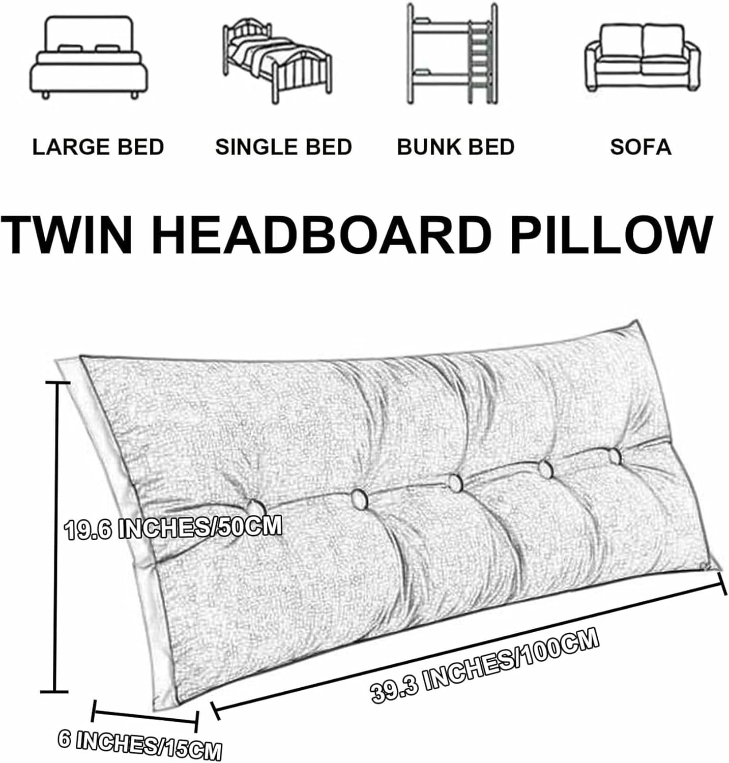 Large Headboard Wedge Bed Rest Reading Pillow Backrest Bed Positioning Support Bolster Day Bed Dorm Cushion with Removable Cover for Watching TV,Relaxing~/