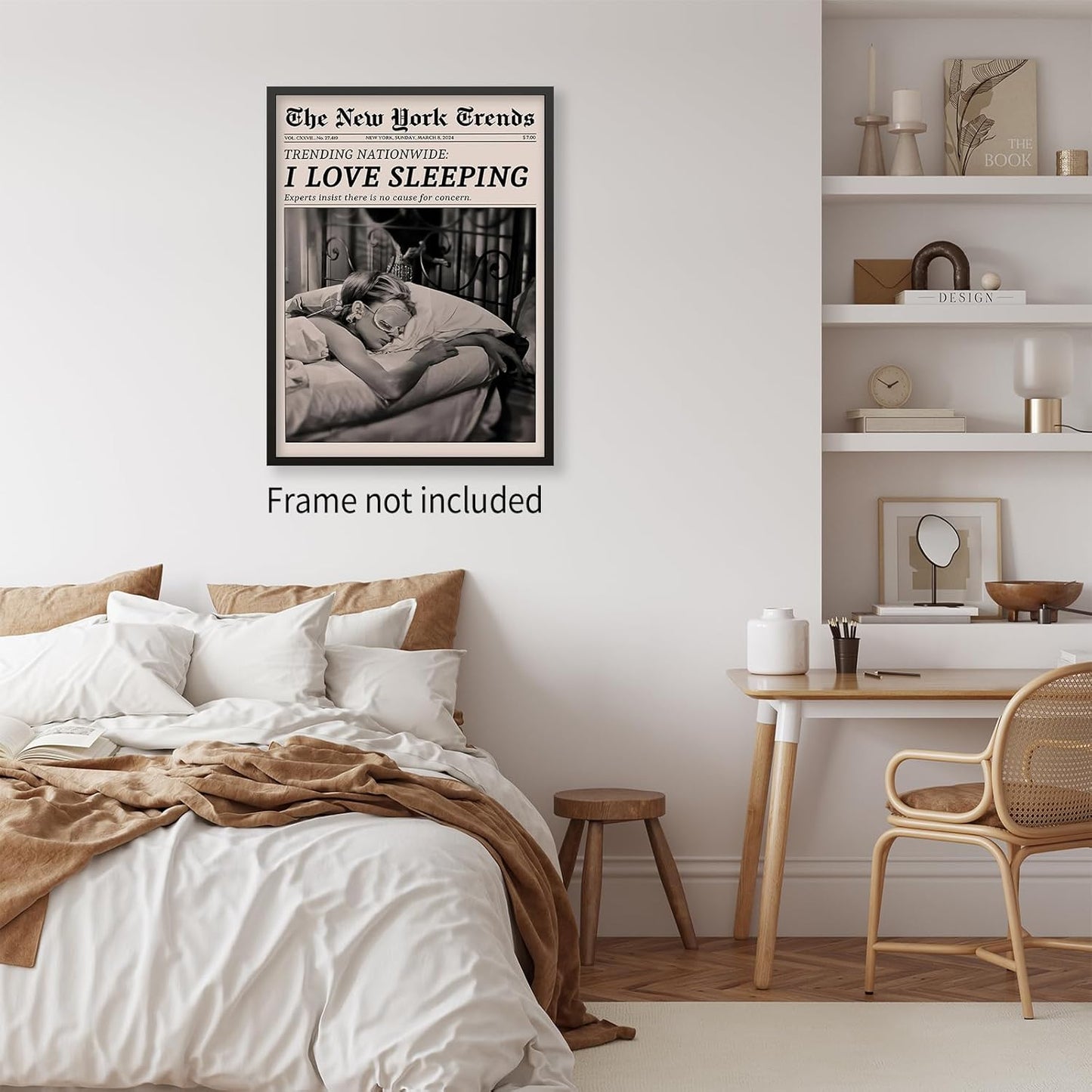 VERENIX Retro Black and White Feminist Wall Art Newspaper Aesthetic Canvas Posters Vintage Funky Girl Sleeping Prints for Girly Dorm Bedroom Wall Decor 08x10 inch Unframed