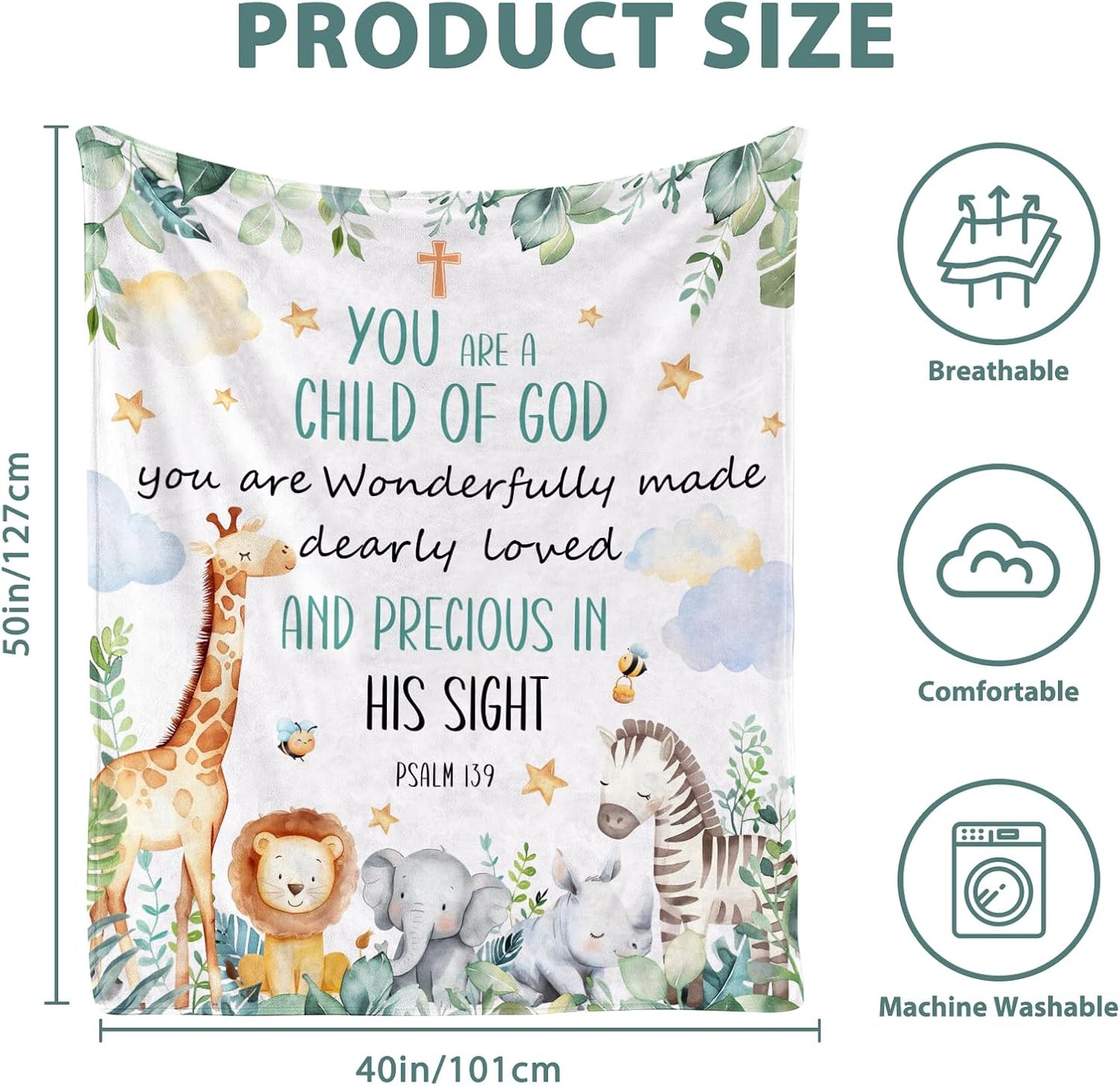 Baptism Gifts for Boys Catholic - Baptism Blanket for Boys Girl, Christening Gifts for Girls, Christian Gifts for Kids, Girls Baptismal Gift Catholic, Christening Blanket for Kids, 50"x40"