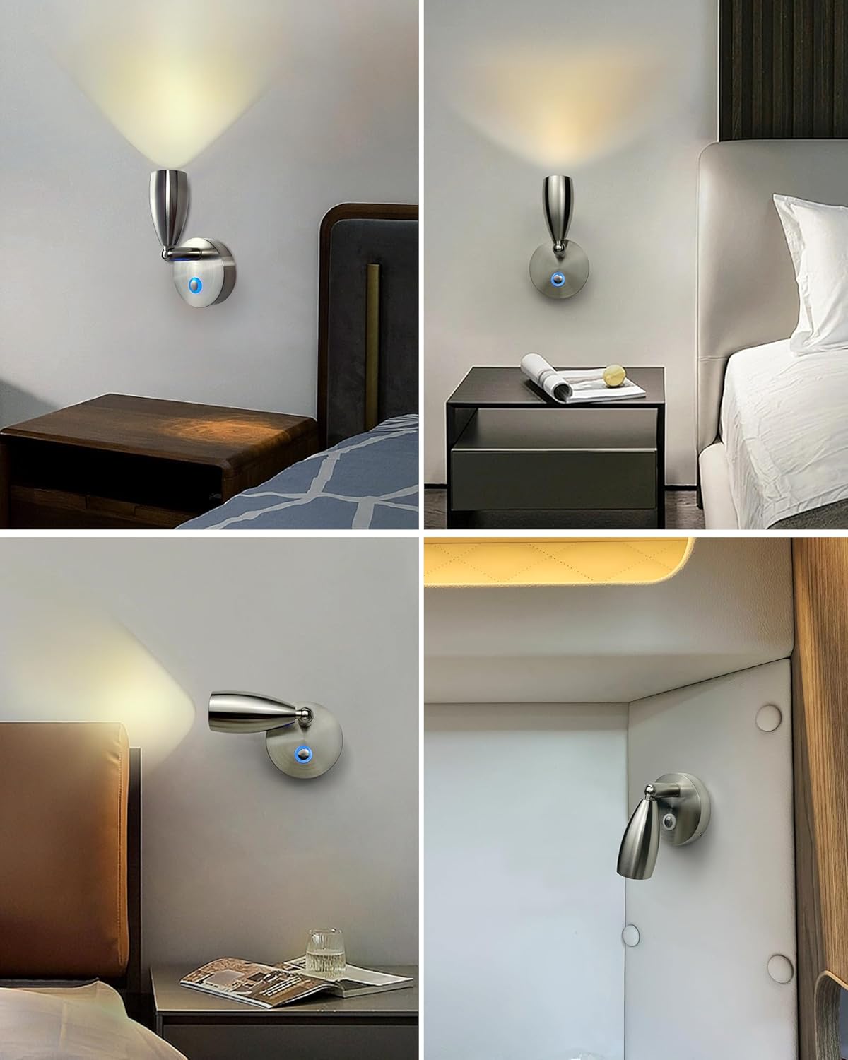 THALASSA Camper Reading Light RV 12V Fixtures Interior Lights Fixture Bedside Wall Sconce Indoor for Marine Caravan Van Brushed Nickel Small Lampholder Warm White LED 3W