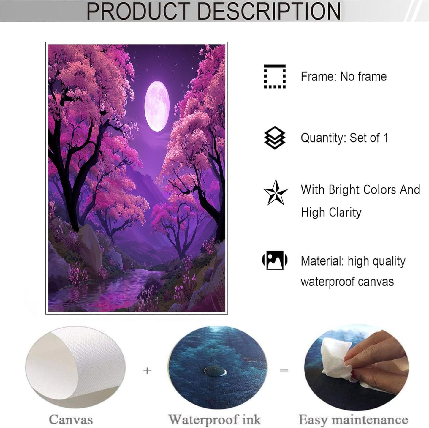 GDJSMIN Cartoon Scenery Wall Art, Purple Sky Cherry Blossom Trees Poster for Reading Room Living Room Decor 16x 24 inch Unframed