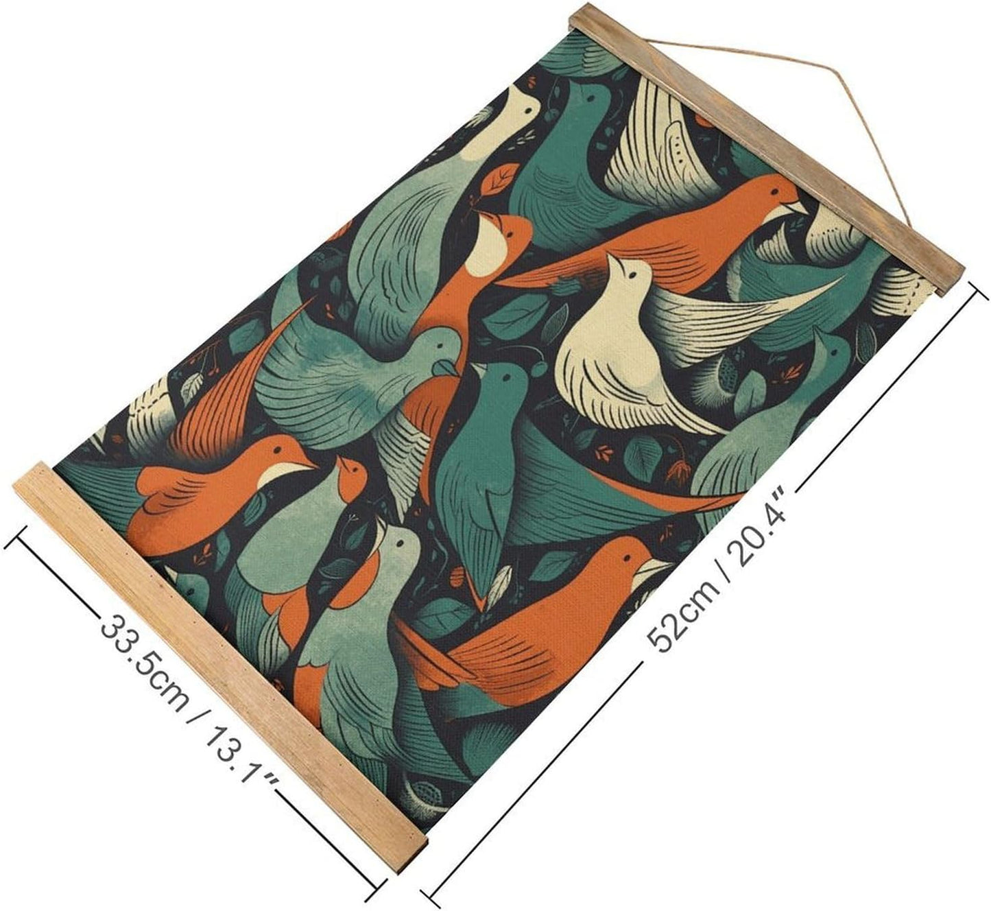 Vintage Flock of Birds Poster with Wooden Frame Personalized Linen Hanging Scroll Painting Rustic Wall Hanging Illustrative Modern Artwork Decor for Home Living Room Bedroom Office