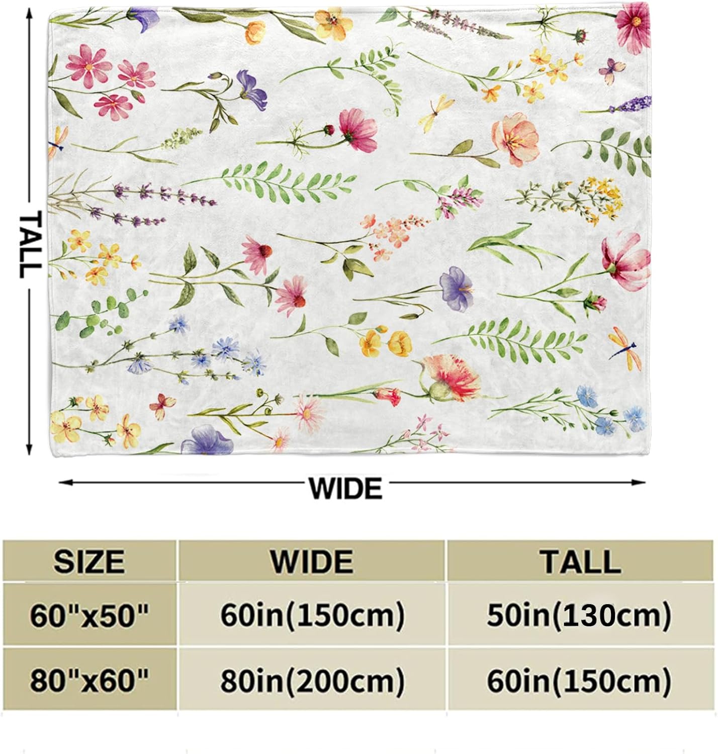 Tupmnbry Wildflowers Throw Blanket Botanical Floral Printed Blanket Super Soft Flannel Throw Blankets Lightweight Fluffy Plush Fuzzy Bed Blankets for Bedding Sofa 50"X60"