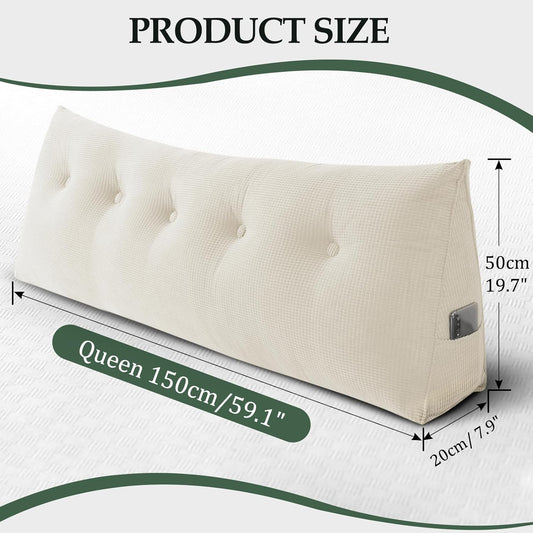 Soft Headboard Pillow Queen Size, Wall Backrest Wedge Pillow Headboard Queen, Reading Backboard Pillows, Large Dorm Daybed Bolster Pillows for Back Support with Removable Cover, Beige