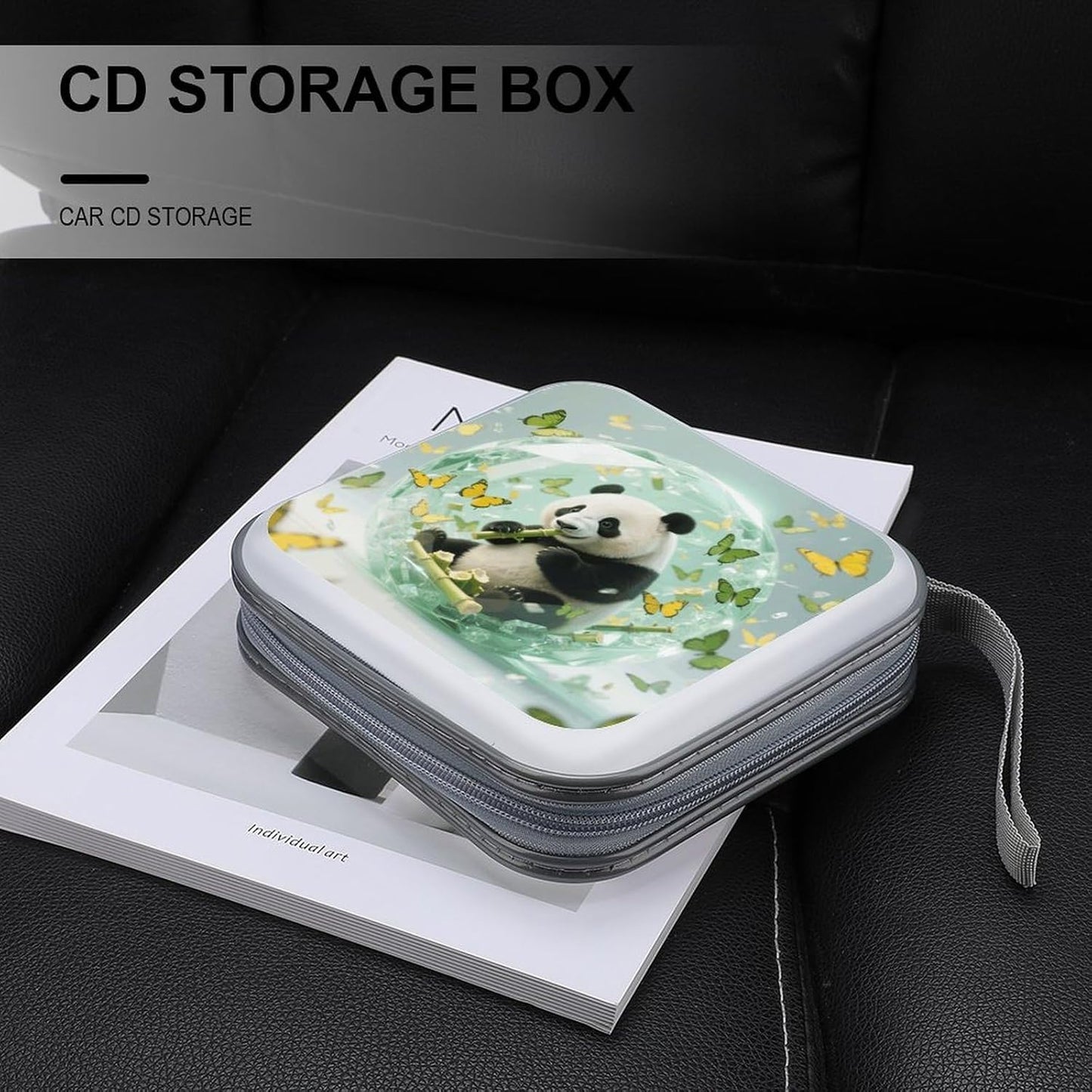 Green Crystal Storm Panda CD Case Portable Zipper CD Case 40 Capacity Hard Plastic DVD Cases Holder Large Storage Disc Wallet Bag for Car Home Travel DVD Collection Bag