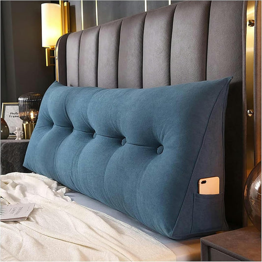 Triangular Wedge Pillow Positioning Support Reading Backrest Cushion, Wedge Bed Pillow, Triangular Headboard Backrest Cushion with Large Side Pockets