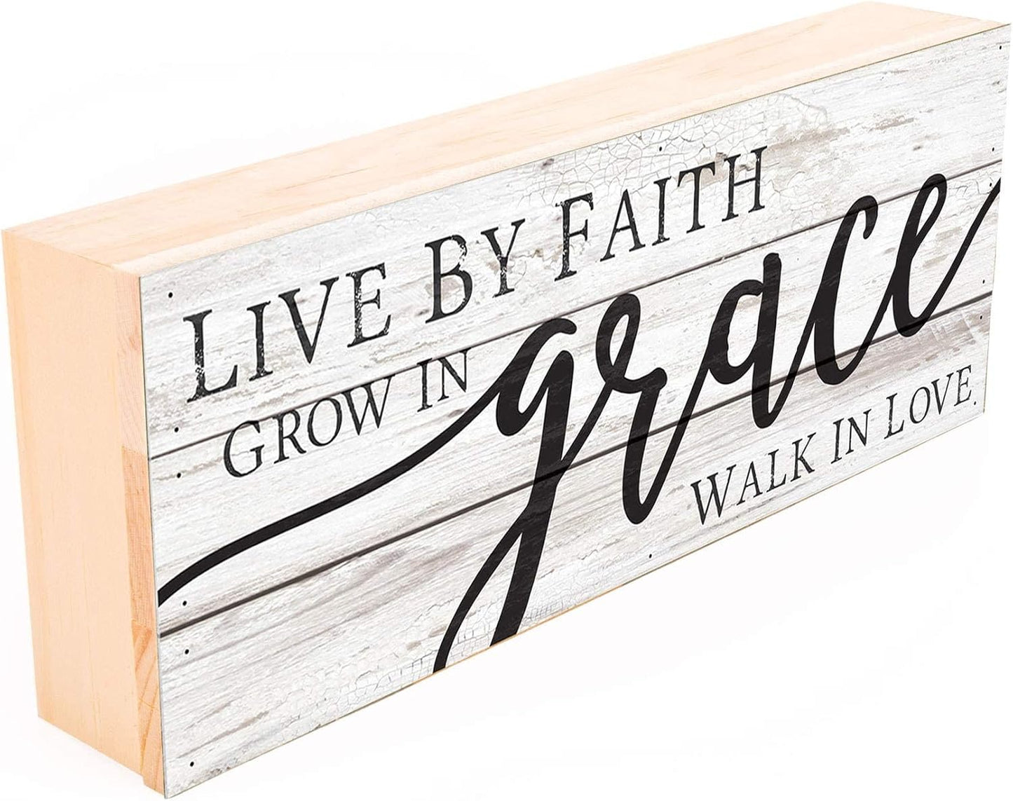 P. Graham Dunn Live by Faith Grace Love Whitewash 12 x 4.5 Solid Wood Boxed Pallet Plaque Sign