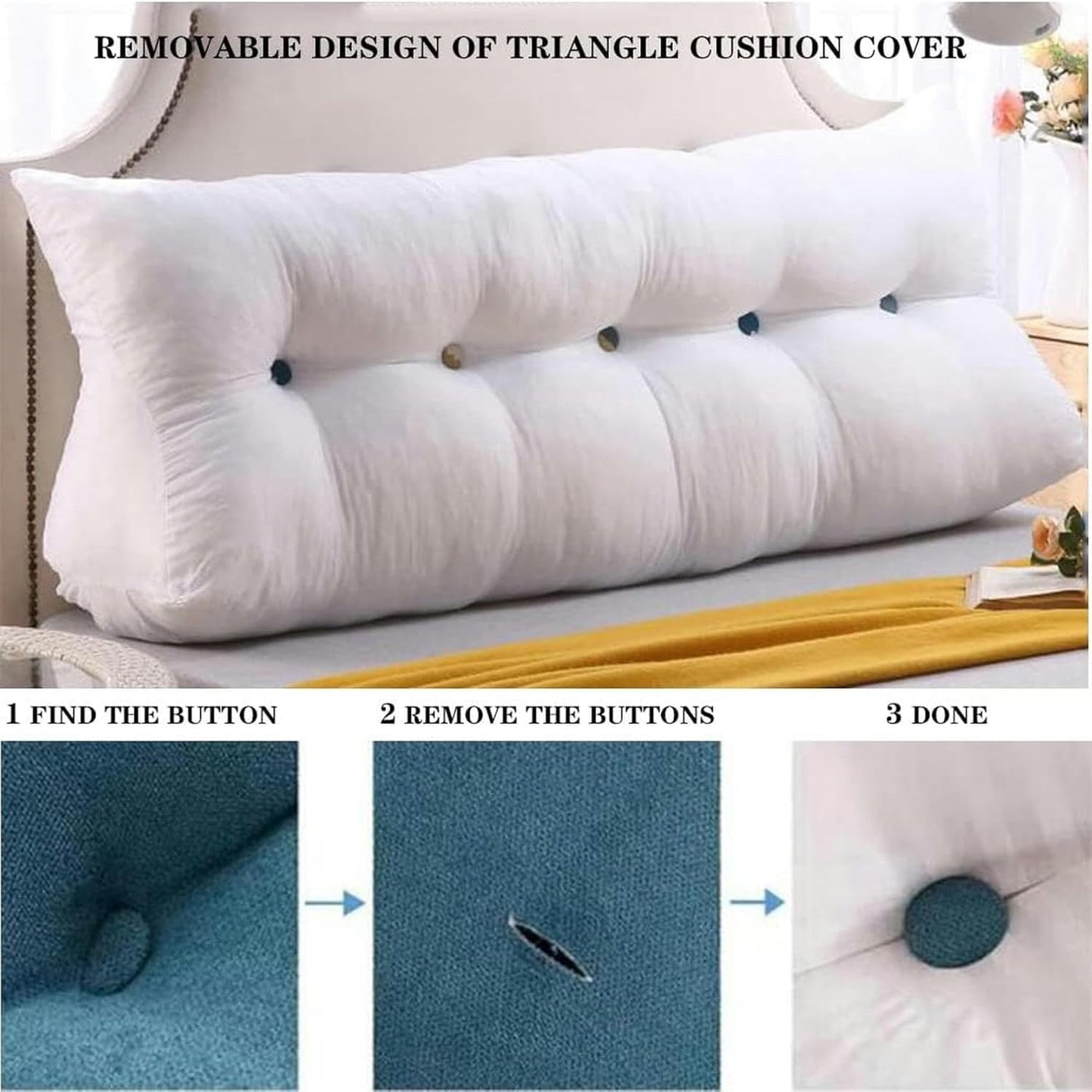 AMNOOL Large Triangular Headboard Long Pillow Solid Color Back Cushion Television Pillow Reading Bolster Wedge Pillow for Sofa Bed Backrest Washable Support Cushion, 79inch/200cm