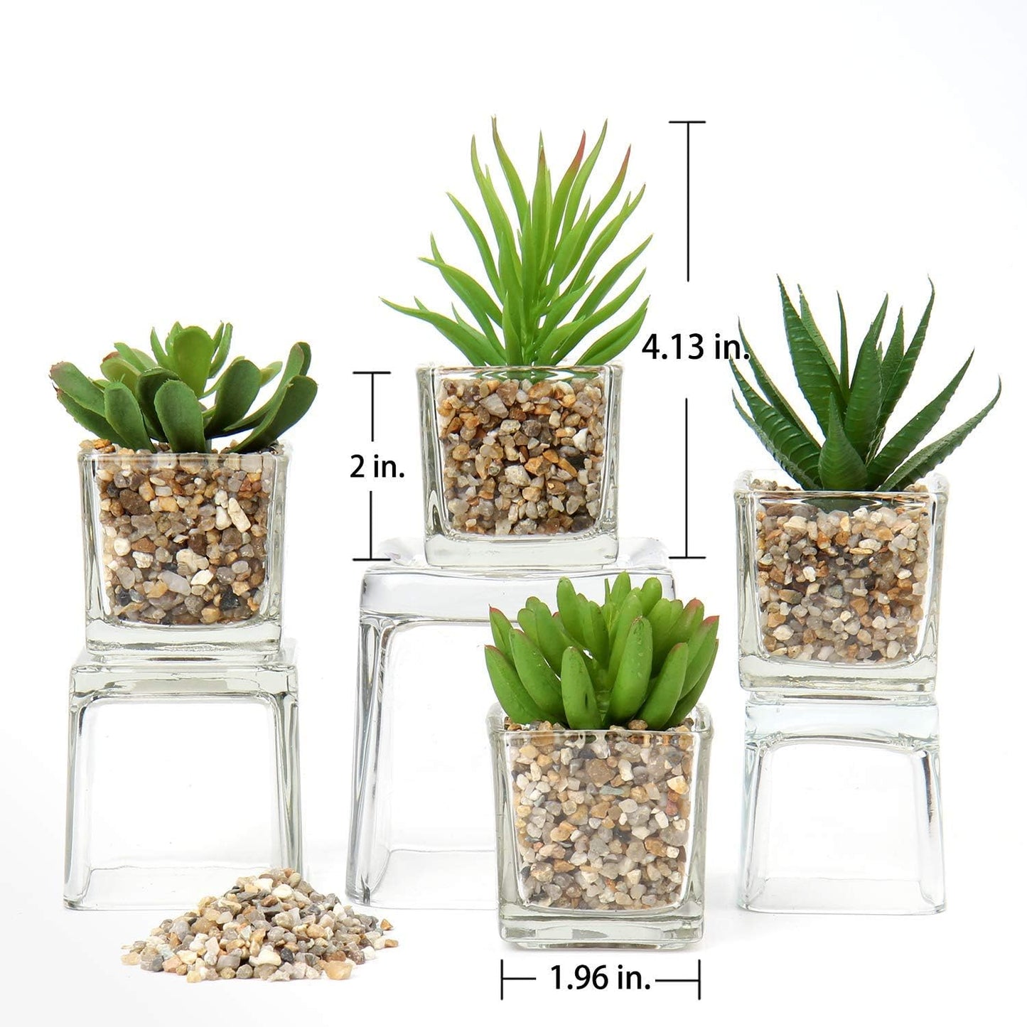 Briful Set of 4 Succulents Plants Artificial in Clear Glass Pots Small Fake Succulents Plants Mini Faux Plants Indoor for Window Sill Office Table Desk Shelf Bathroom Decor