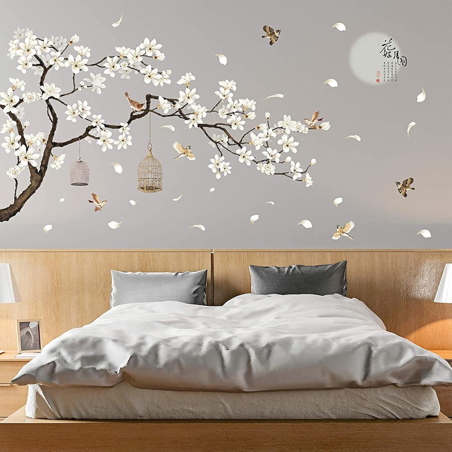 Large Chinese Wall Decals Cherry Blossom Tree 3D Tree Wall Stickers Peel and Stick Wall Decor DIY Flower Wall Murals for Bedroom Living Room Baby Nursery Rooms