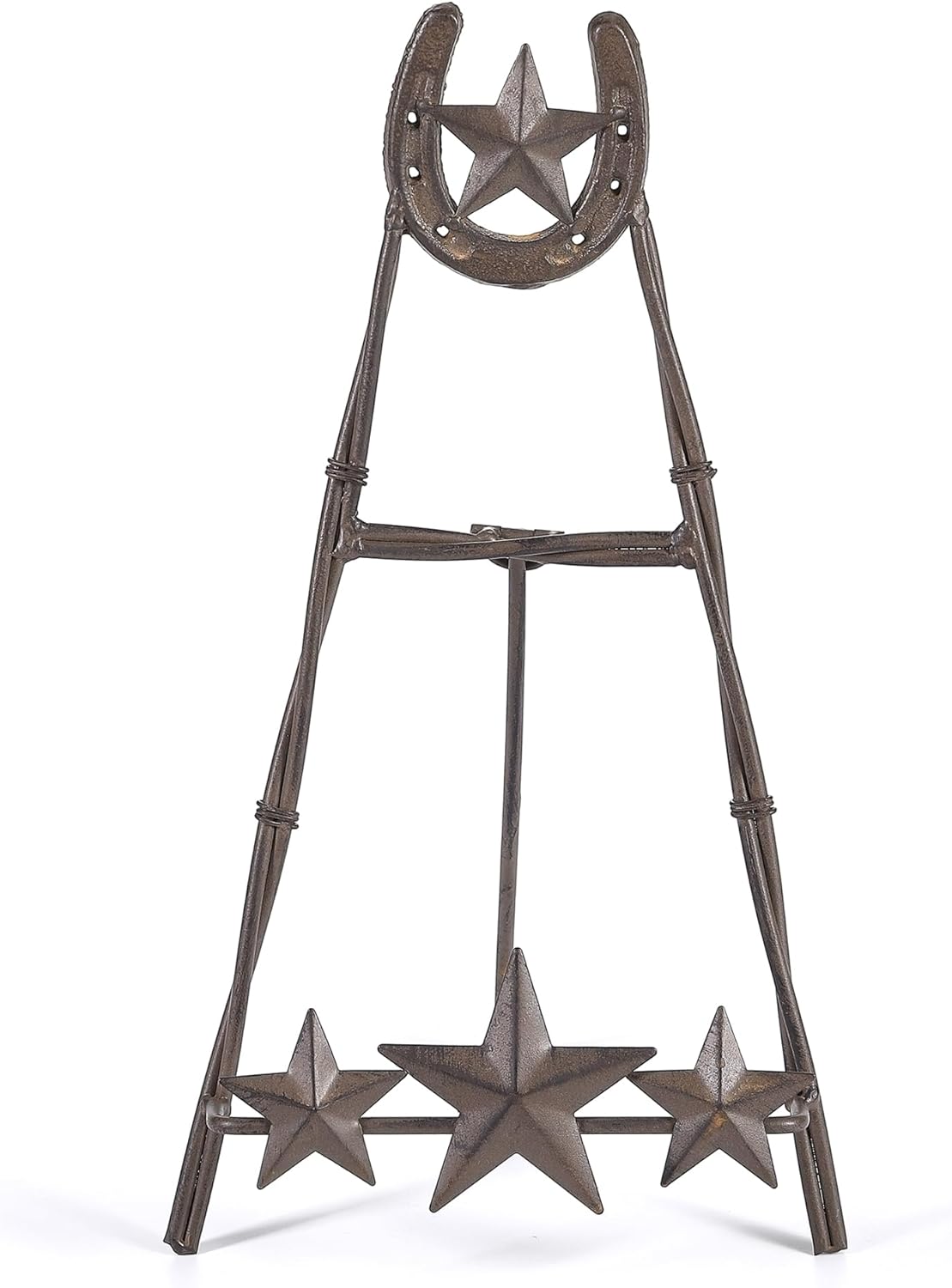13" H Tall Horseshoe Plate Stand with Star, Metal Plate Holder Display Stand, Western-themed Picture Frame Photo Stand for Home Decor