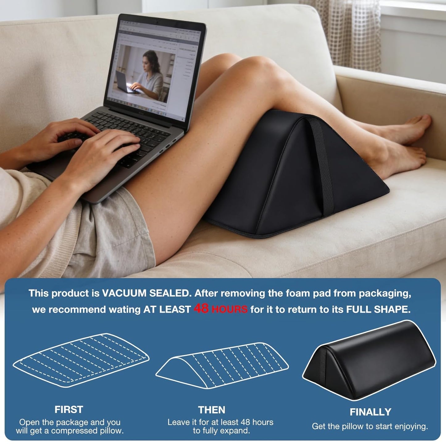 Knee Wedge Pillow for Legs, 20 x 12 x 7 inch Under Knee Elevated Pillow for Sleeping on Back Triangle Pillow for Legs with Strap Handle, Under Ankles Pain Relief Leg Pillow Bolster for Massage Table