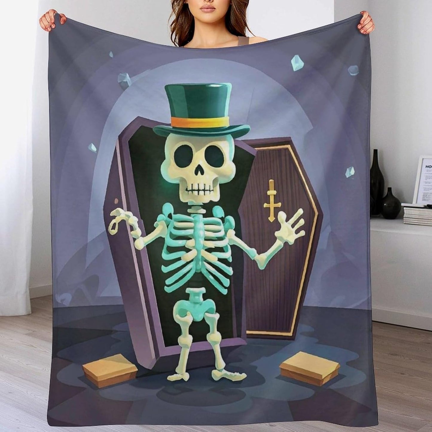 Coffin Skeleton Throw Blanket for Couch Super Soft Warm Lightweight Throw Blankets Cozy Flannel Bed Blanket Cute Decorative Blankets for All Seasons Home Decor Gift 50"*60"（130 * 150cm）