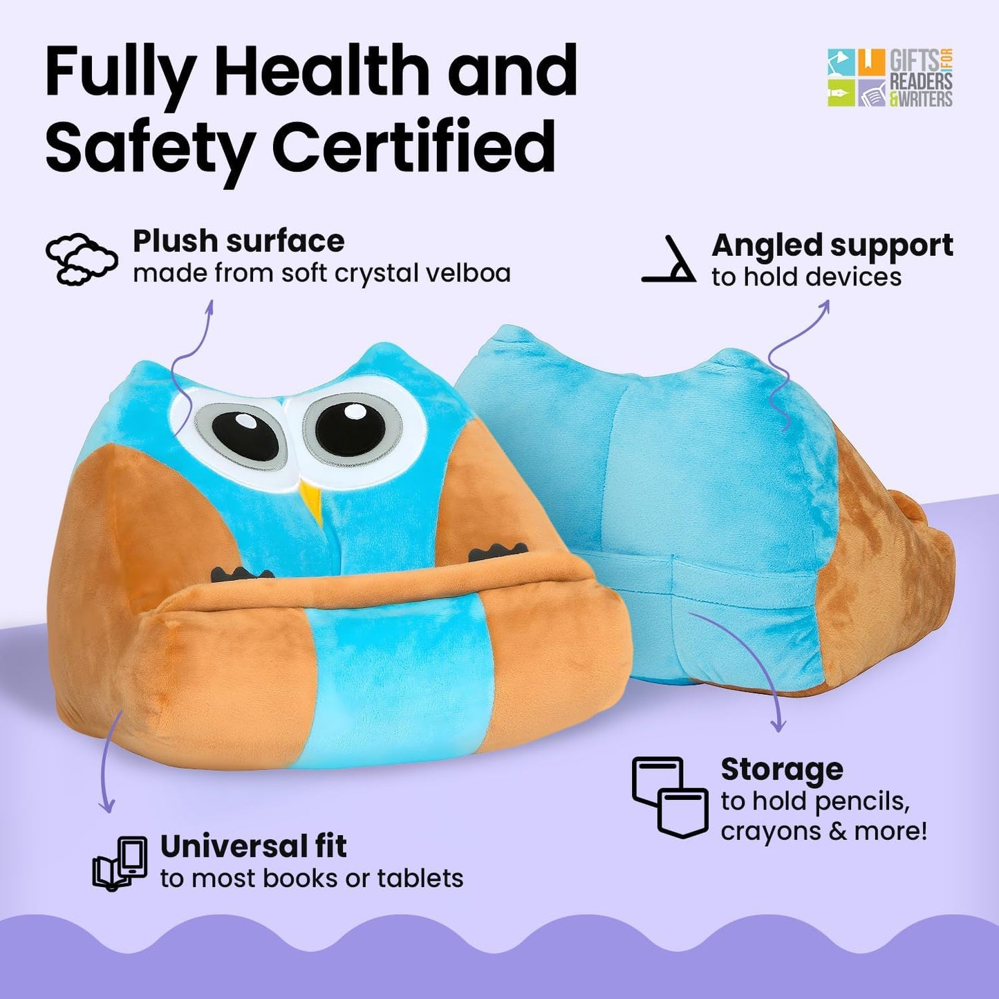 Gifts for Readers & Writers Kids Tablet Pillow Stand Holder Lap Soft iPad Stand Owl- Kindle Lap Holder for Reading Book Pillow for Reading in Bed, Soft Machine Washable Book Cushion with Pocket