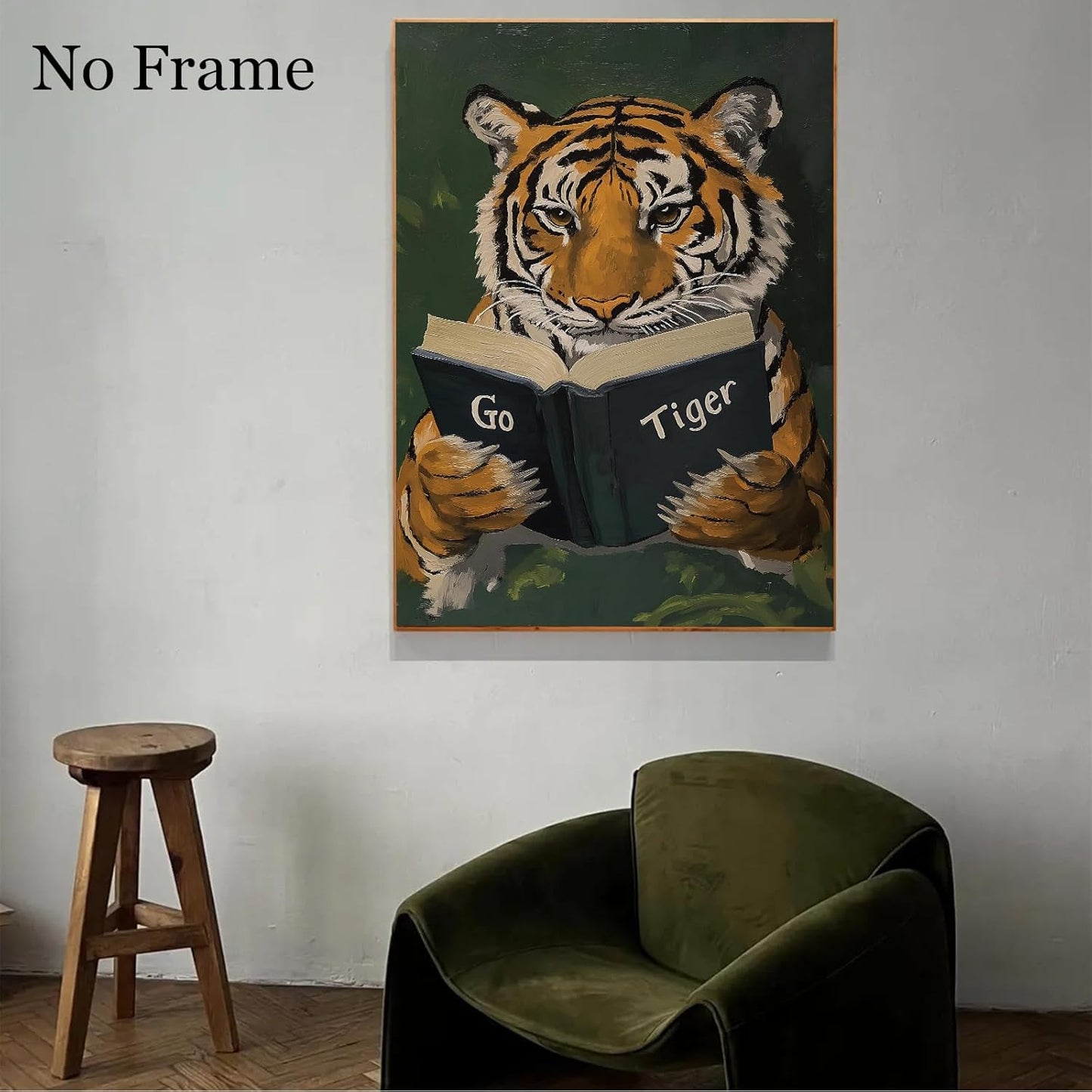 Tiger Canvas Wall Art Retro Tigers Picture Modern Animal Poster Animal Portrait Prints Tiger Reading Picture Vintage Wildlife Prints Trendy Animals Canvas Aesthetic Vintage Poster 16x24inch Frameless