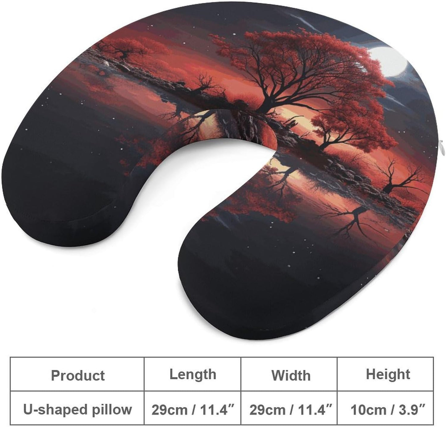 Red Tree Lake Moon Neck Pillow Memory Foam U Shaped Pillows Portable Pillows for Shoulder Travel Head Support Pillow with Concealed Zipper for Airplane Car Home Office