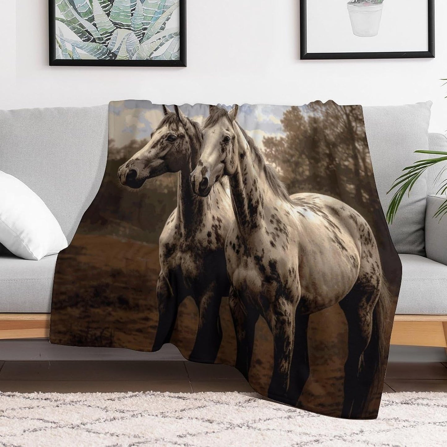 Two Horse Throw Blanket for Couch Super Soft Warm Lightweight Throw Blankets Cozy Flannel Bed Blanket Cute Decorative Blankets for All Seasons Home Decor Gift 30"*40"（76 * 100cm）