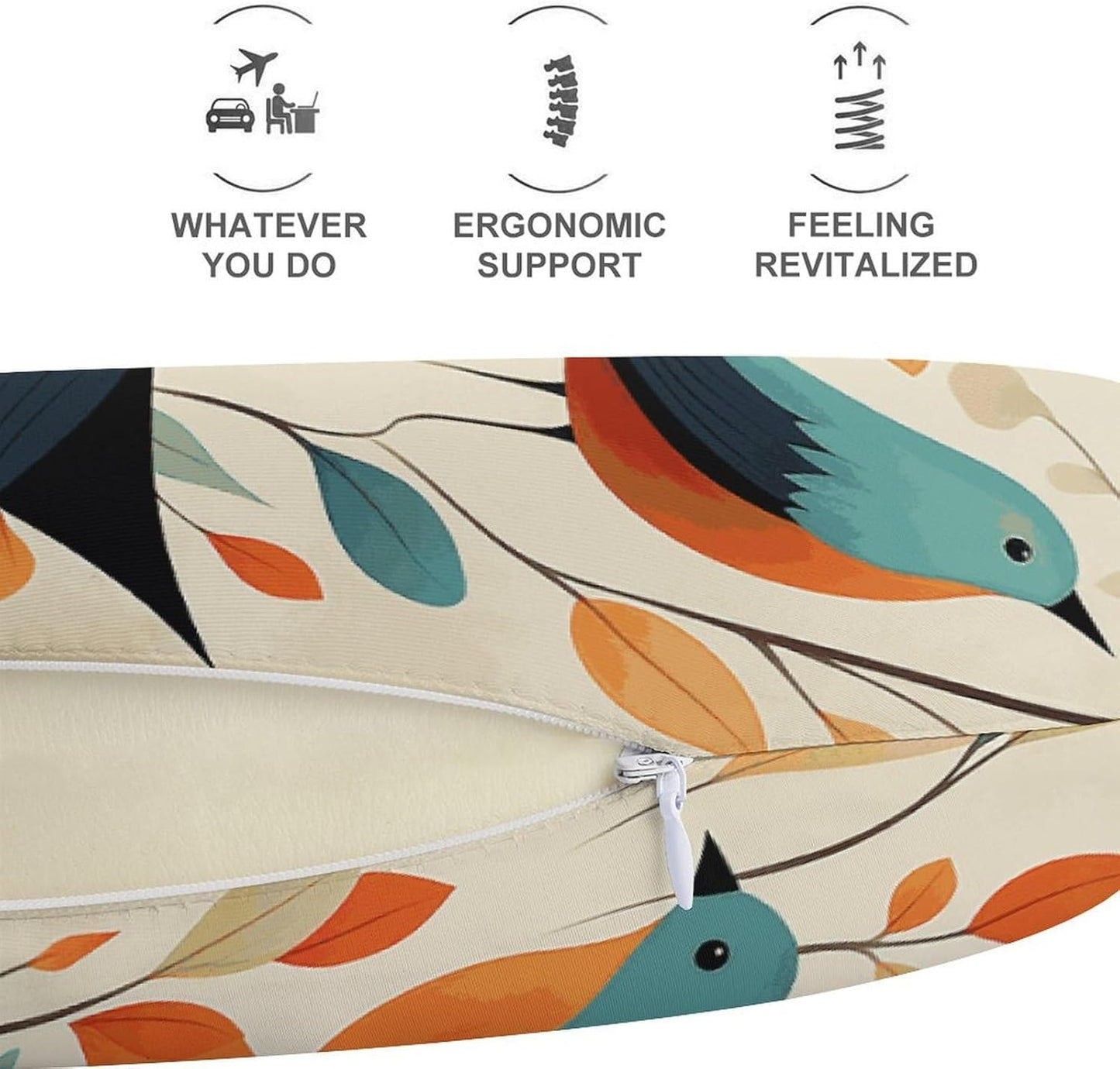 Flock of Birds Neck Pillow Memory Foam U Shaped Pillows Portable Pillows for Shoulder Travel Head Support Pillow with Concealed Zipper for Airplane Car Home Office