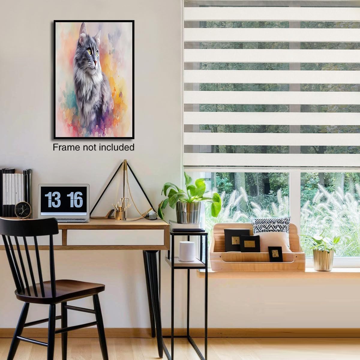 GDJSMIN Digital Airbrush Style Wall Art, Watercolor Beautiful Gray Cat Poster for Reading Room Living Room Decor 16x 24 inch Unframed