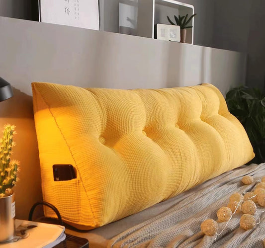 Reading Backrest Cushion Triangular Headboard Cushion, King Size Wedge Pillows Backrest Support Cushion, Lumbar Bed Pillow For Bed Sofa Rest Book Reading(Size:180x20x50cm(70x7.8x20"),Color:Yellow)