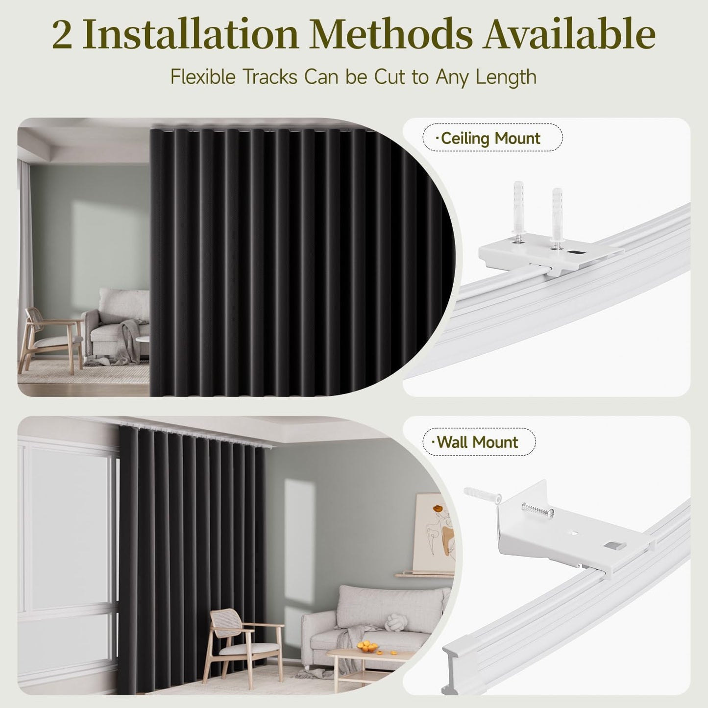 Room Divider Curtain with Ceiling Mount Track Blackout Curtains Thickened Ceiling Privacy Room Divider Screen, Flexible Ceiling Track Window Curtain Panels for Living Room Bedroom (Black W8.3 x L7ft)
