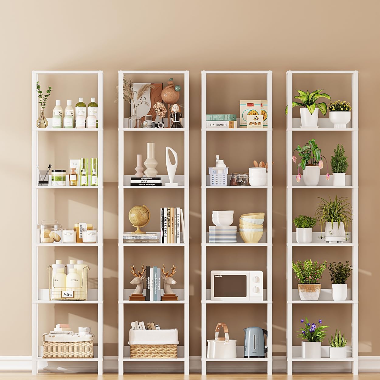 VIMBER 6 Tier Bookshelf with Anti-Fall Baffle, Tall 64.79" Bookcase with DIY Shelves, Industrial Book Shelf Storage Organizer, Display Free Standing Shelf Unit for Bedroom, Living Room, Office, White