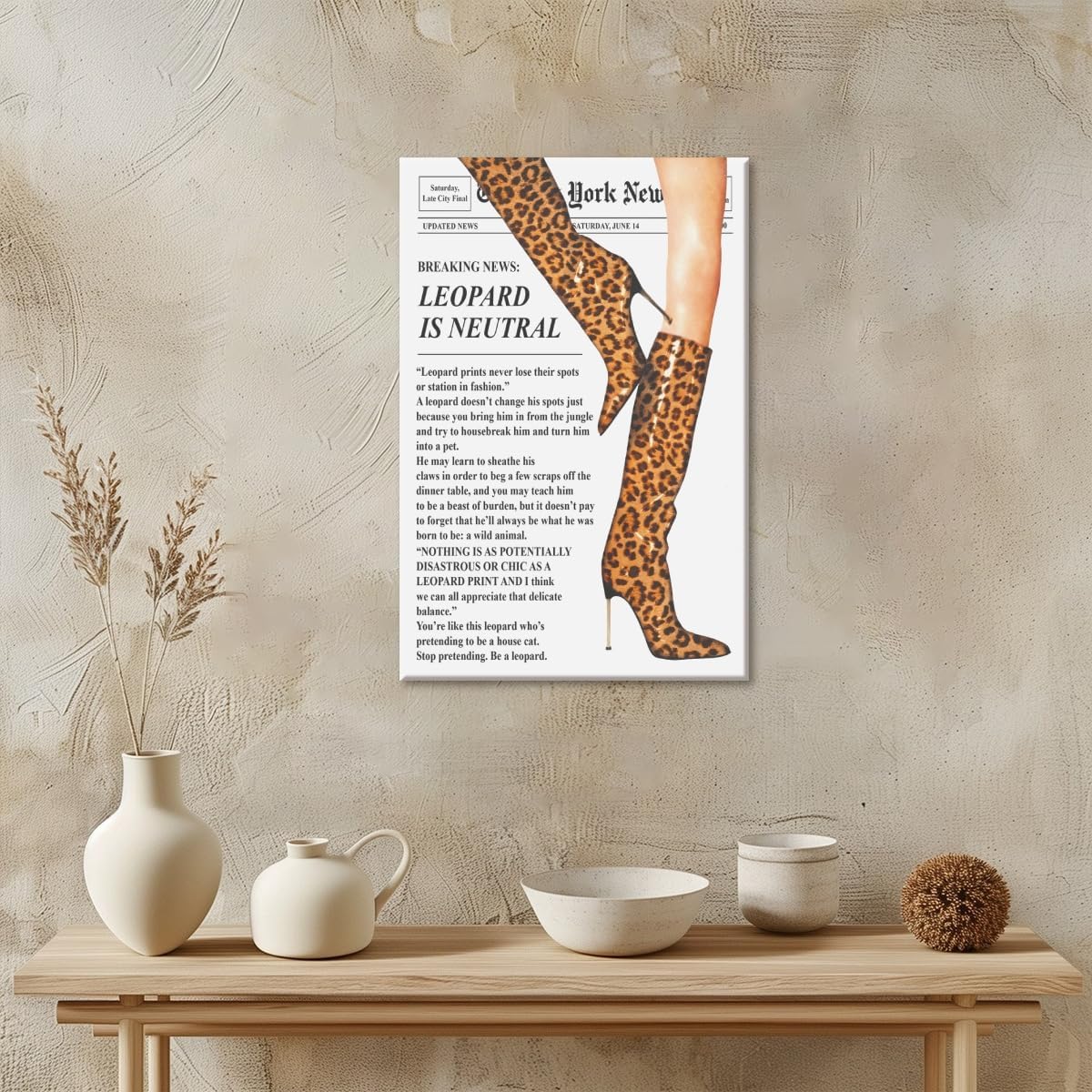 Trendy Newspaper Posters Vintage Leopard Boots Poster Feminist Canvas Prints Retro Fashion Bar Cart Magazine Cover Wall Art for Hot Girl Preppy Y2k Aesthetic Room Home Decor 12x16inch Unframed