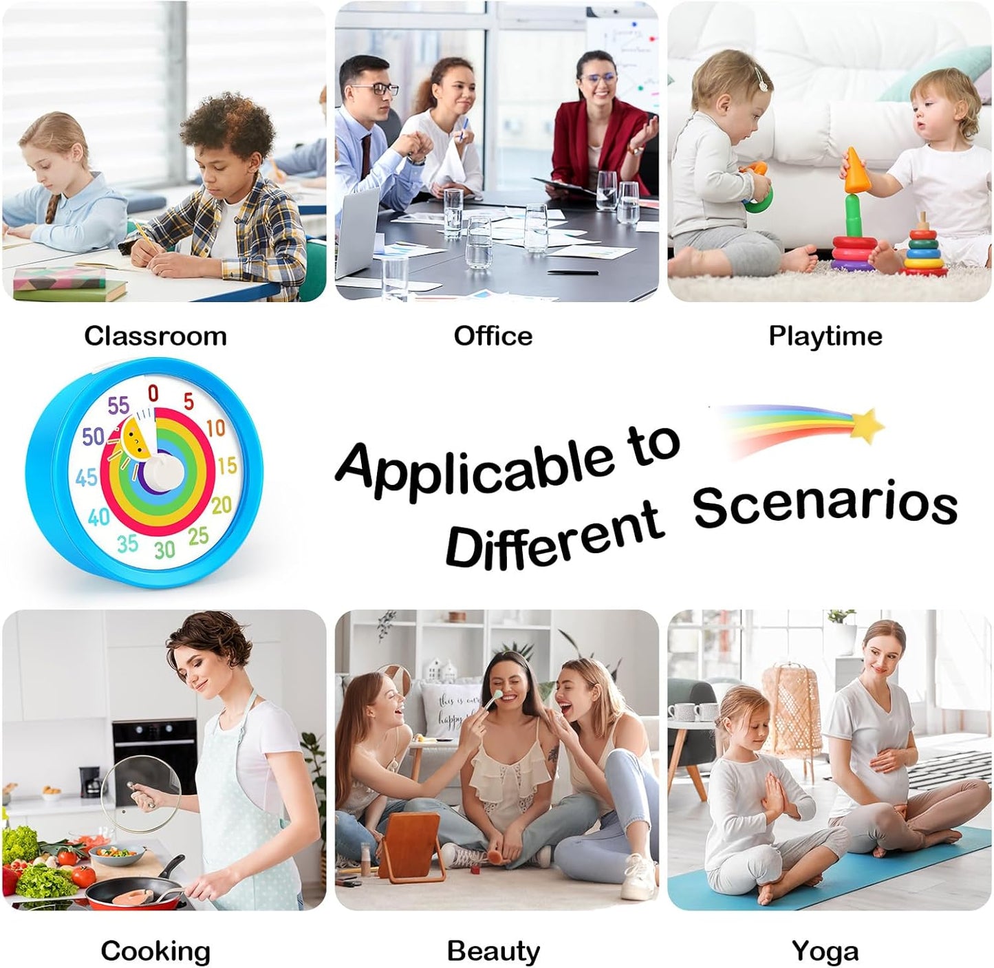 Secura 60-Minute Visual Timer, Rainbow Classroom Timers for Kids, Time Clocks, Countdown Time Tracker Management Tool with Pause Function (Blue & Sun)