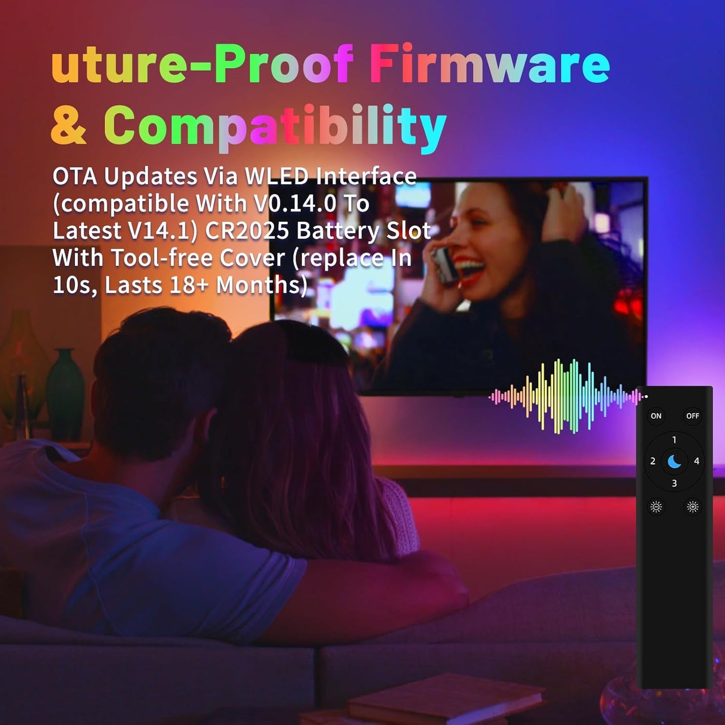 DOM-WLE-RC005 Pro WLED Remote Control with 4 Tactile Scene Buttons RGB IC LED ESP Now APP WiFi Wireless Brightness,50m WiFi Direct Control, Instant Pairing, No App Needed