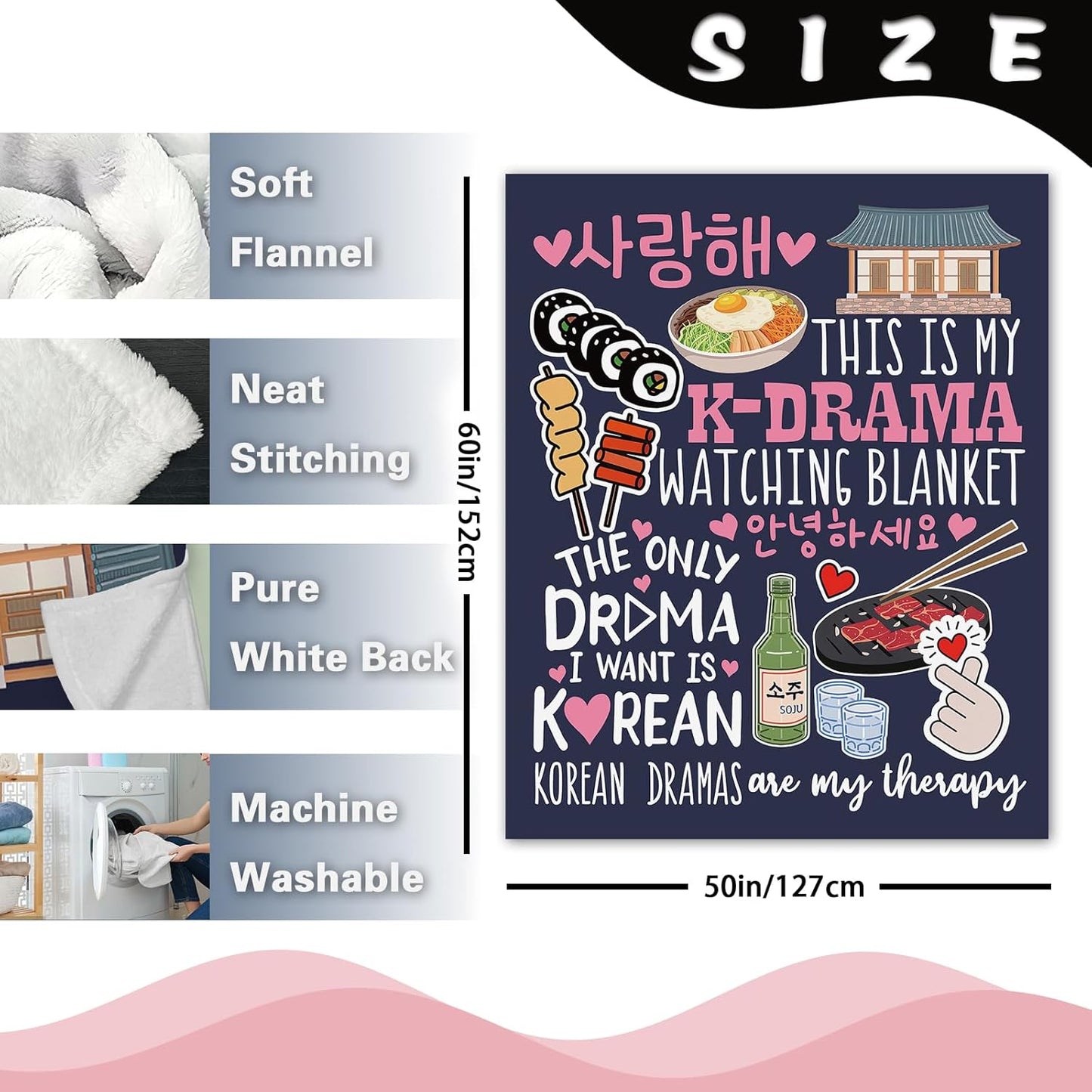 Korean Drama Gifts for Women Girls Teen Flannel Throw Blanket, Food Present for Korean Friends K Pop Lovers Fans, K Drama Soft Bedding Sofa Blanket Birthday Ideas 50" x 60"