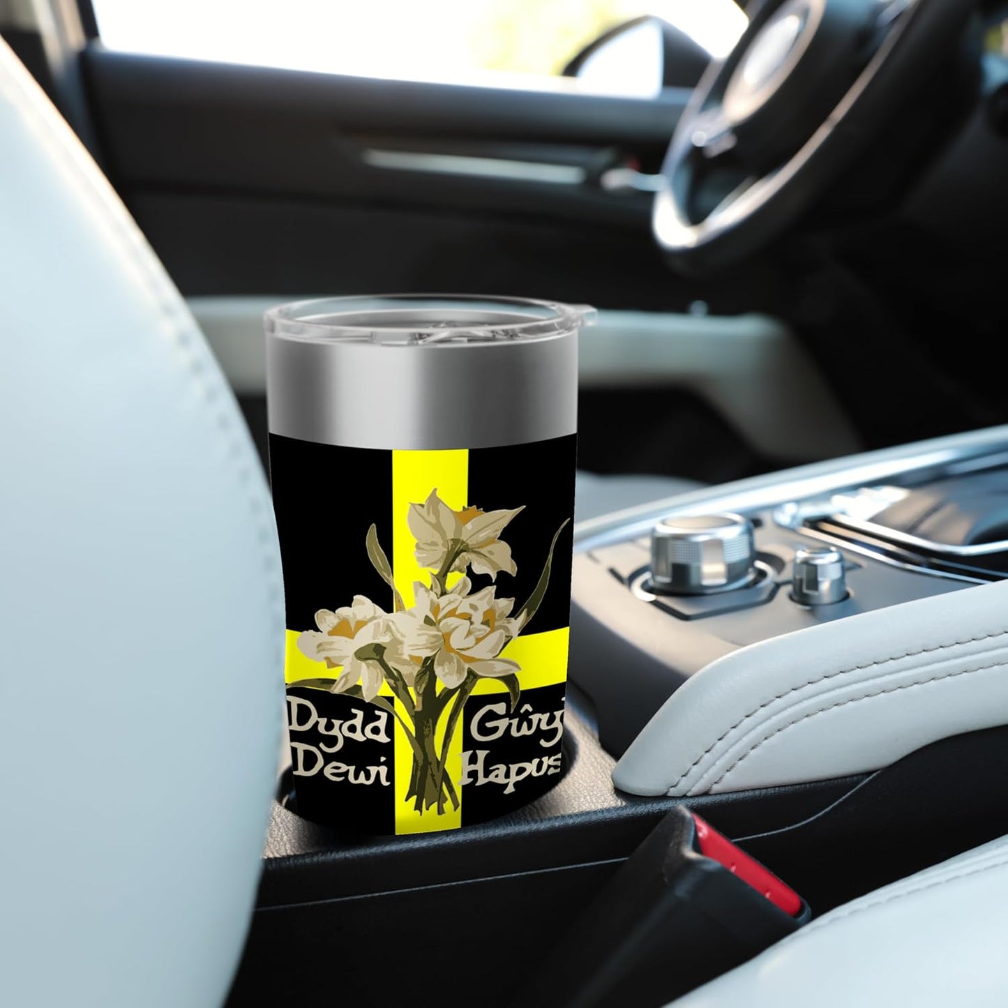 Dydd Gwyl Dewi Hapus With March Daffodils & St Davids Cross Stainless Steel Insulated Tumbler