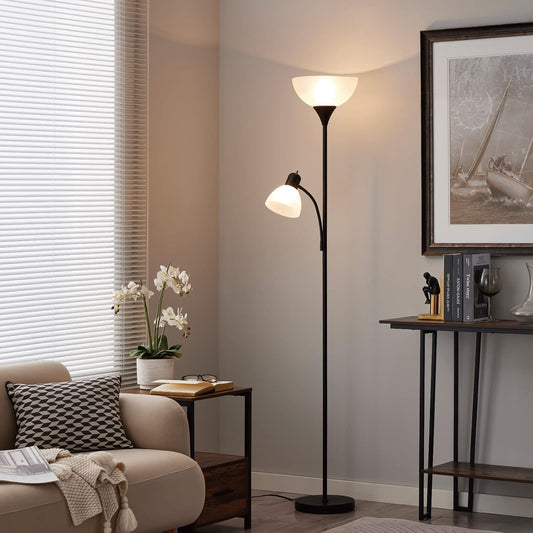 HonoDing Adjustable Black Floor Lamp with Reading Light Susan Modern Standing Lamp for Living Room/Office Lamps 72" Tall - 150-watt with Side Reading Light Corner Lamps (Black)