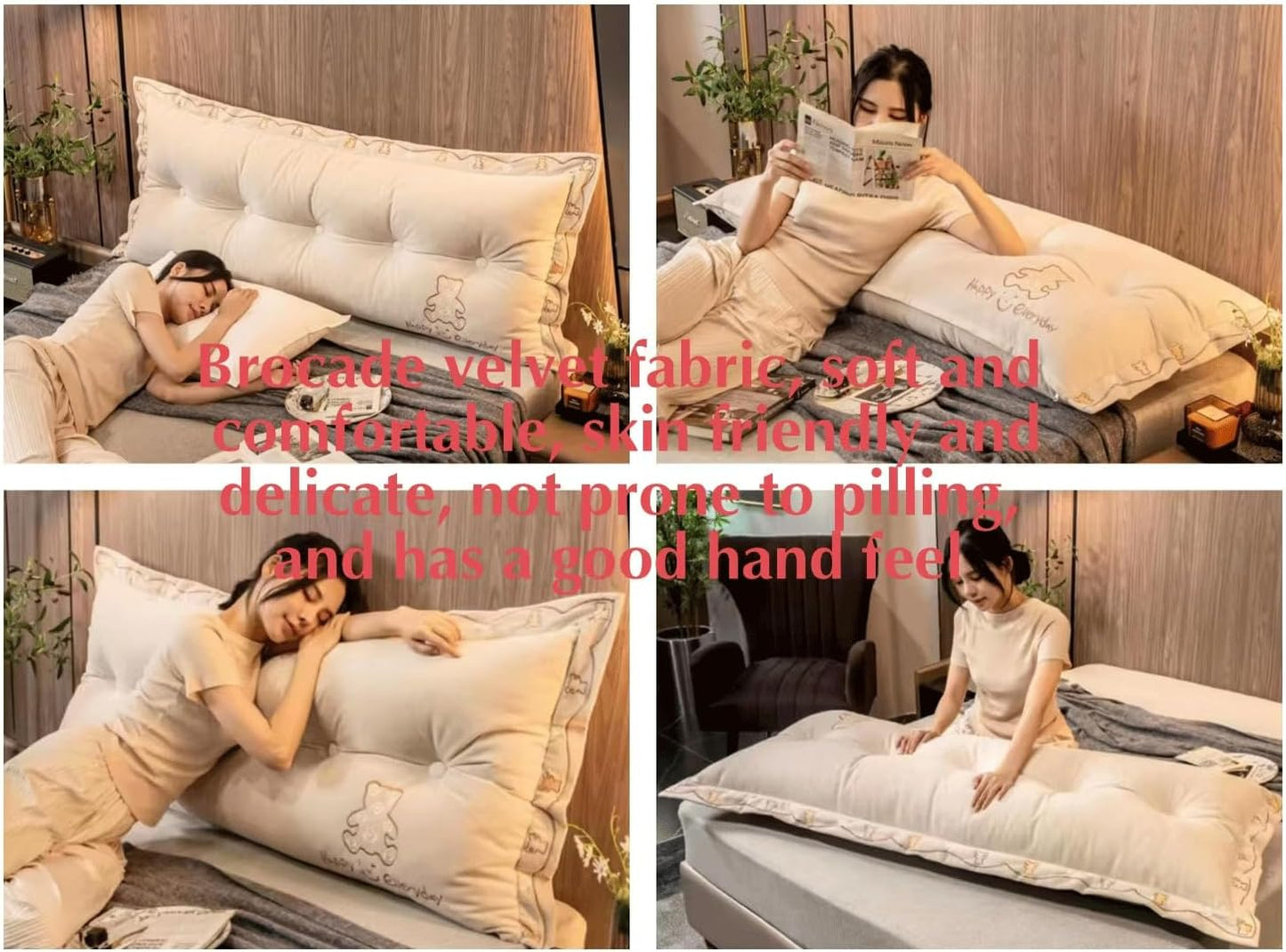 Large Wedge Pillow Headboard Tatami Reading Cushion The Waist Lumbar Pad Sofa Pillow Cushion(Size:180x60x15cm,Color:White)