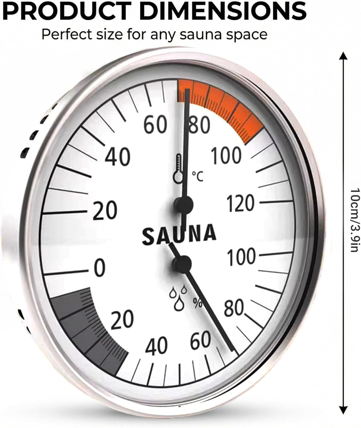 Sauna Thermometer and Hygrometer, 2-in-1 Large Dial Temperature Humidity Monitor with Aluminum Frame, Easy to Read for Sauna Room, Home, Greenhouse Thermometer and Hygrometer