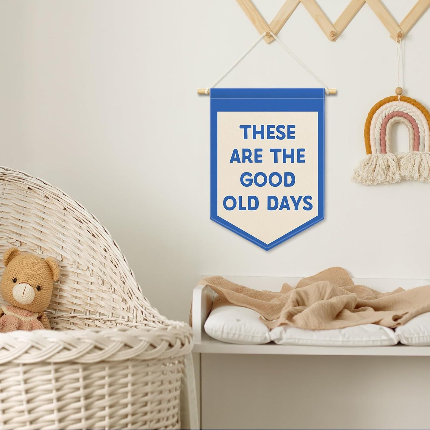 These Are the Good Old Days Boys Kids Room Decor, Playroom Banner Canvas, Nursery Trendy Blue Wall Hanging Frame Decor Art Pennant Flag for Toddler Living Room Preschool Dorm 11x15in