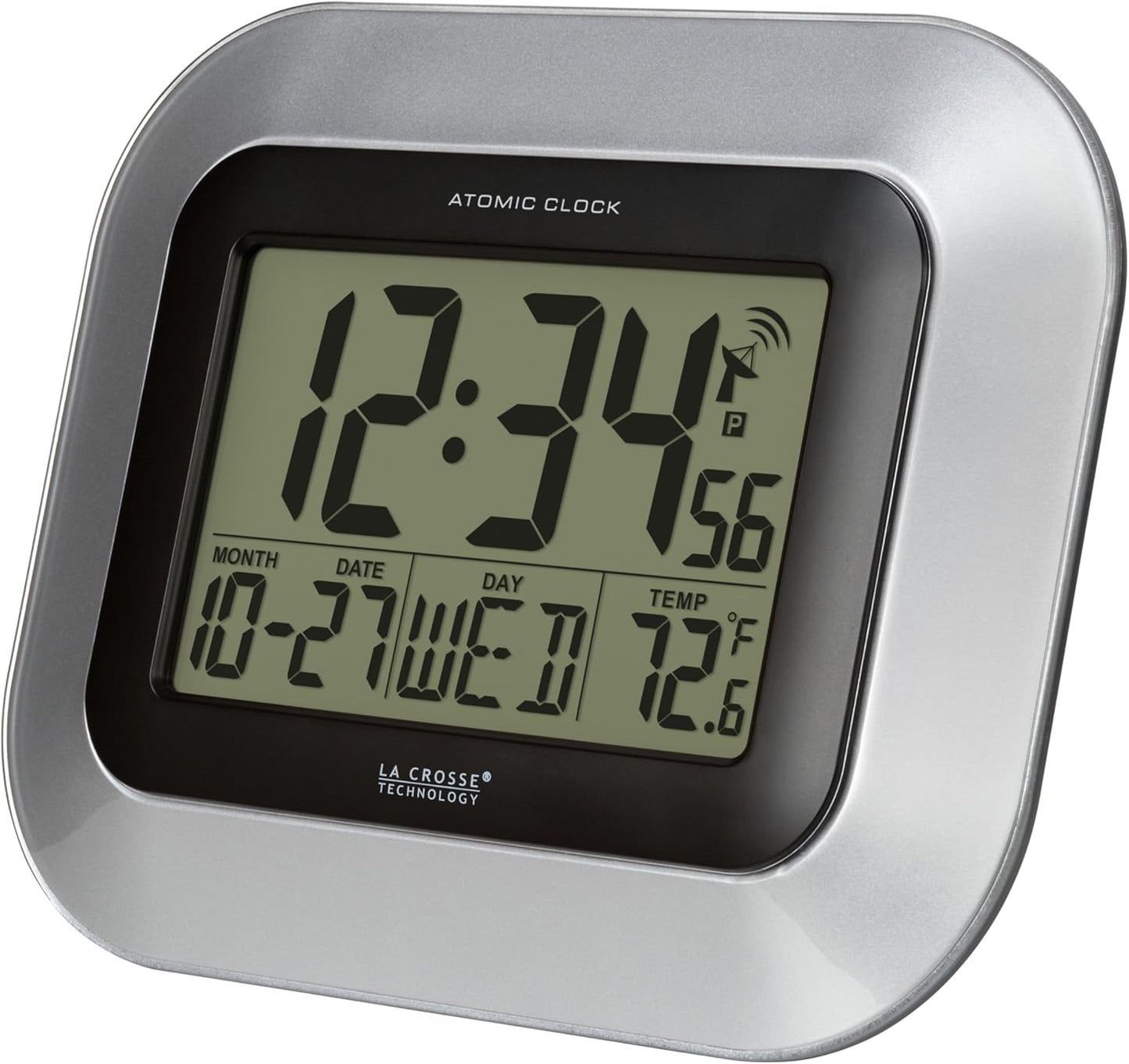 La Crosse Technology WT-8005U-S Atomic Digital Wall Clock with Indoor Temperature, Silver