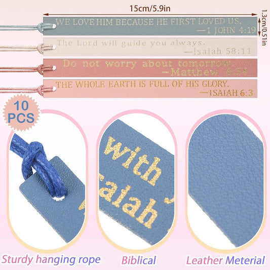 Skyygemm 10 Pcs Christian Bookmarks Christian Gifts for Women Leather Religious Bookmarks Handmade Bible Book Lovers Readers Female Church Book Club(Pastel)