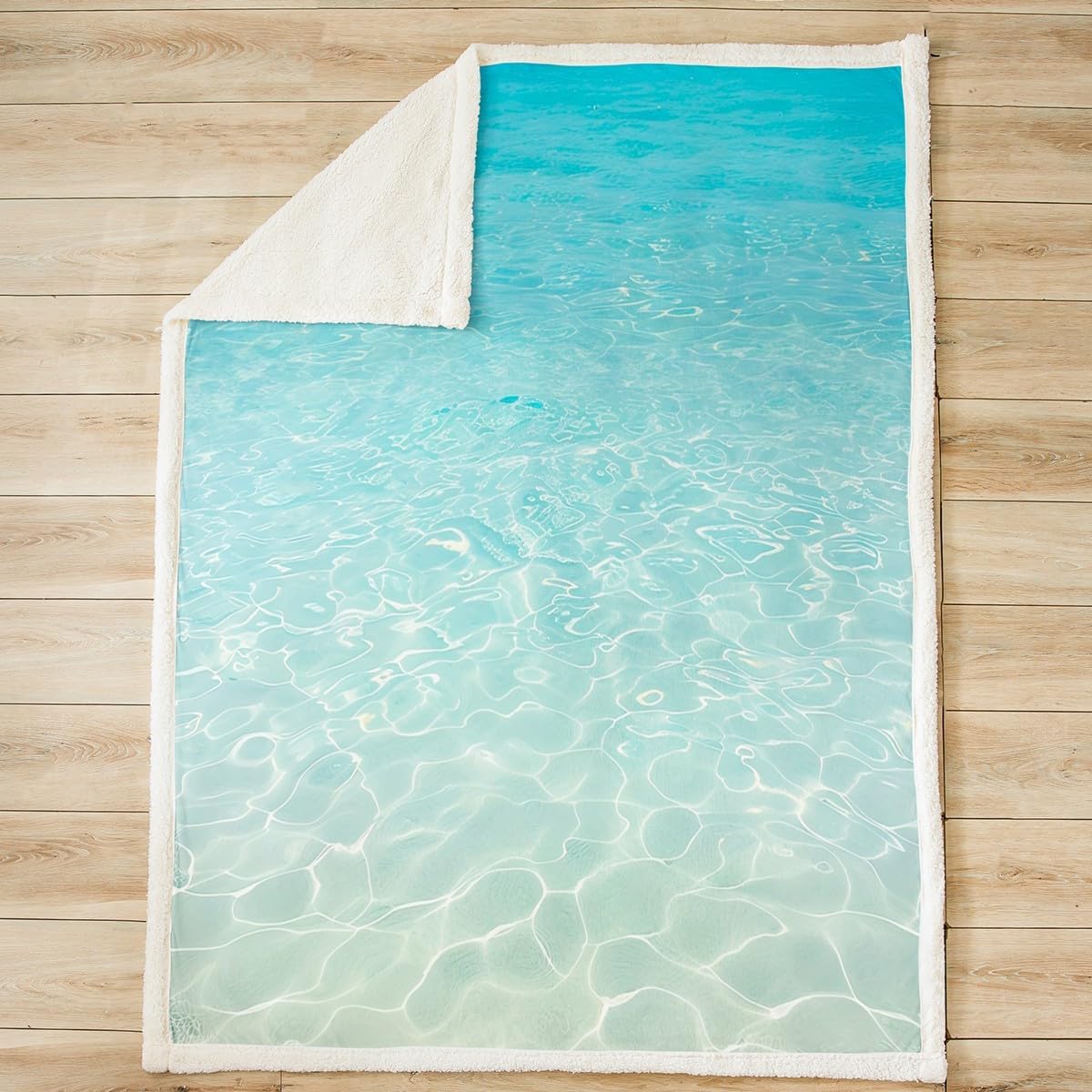 Clear Sea Water Print Sherpa Fleece Blanket Blue Ocean Gold Undersea Sand Throw Blanket Hawaii Seaside Fuzzy Soft Blanket Bed Couch,Twin Size (60 x 80 Inches)