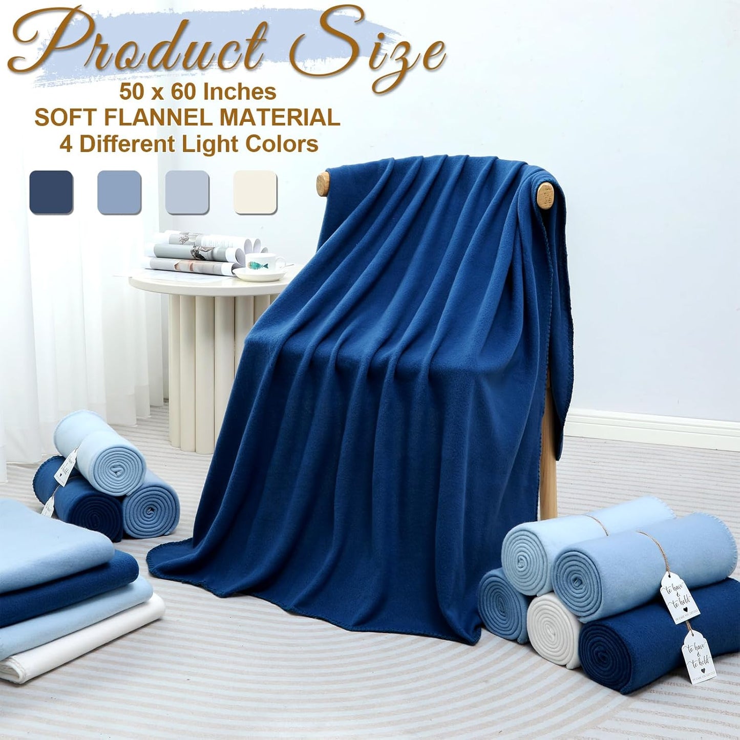 48 Pack Wedding Fleece Blankets Bulk 50 x 60 Inch Soft Lightweight Throw with to Have to Hold Card for Guests Lap Sleepover Spa Slumber Favors Gifts for Seasons (Gradient Blue)