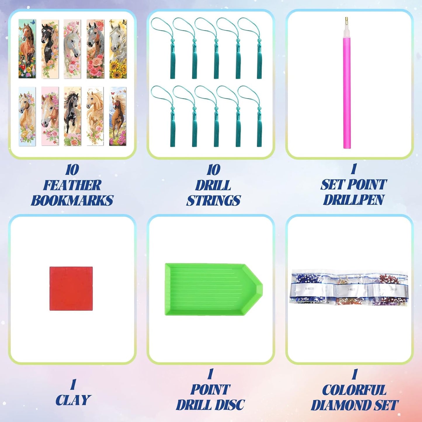 10Pcs Horse Flower 5D Diamond Art Bookmarks Floral Diamond DIY Painting Bookmarks Rhinestones Beaded Acrylic Tassel Bookmark for Adult Beginner Crafts