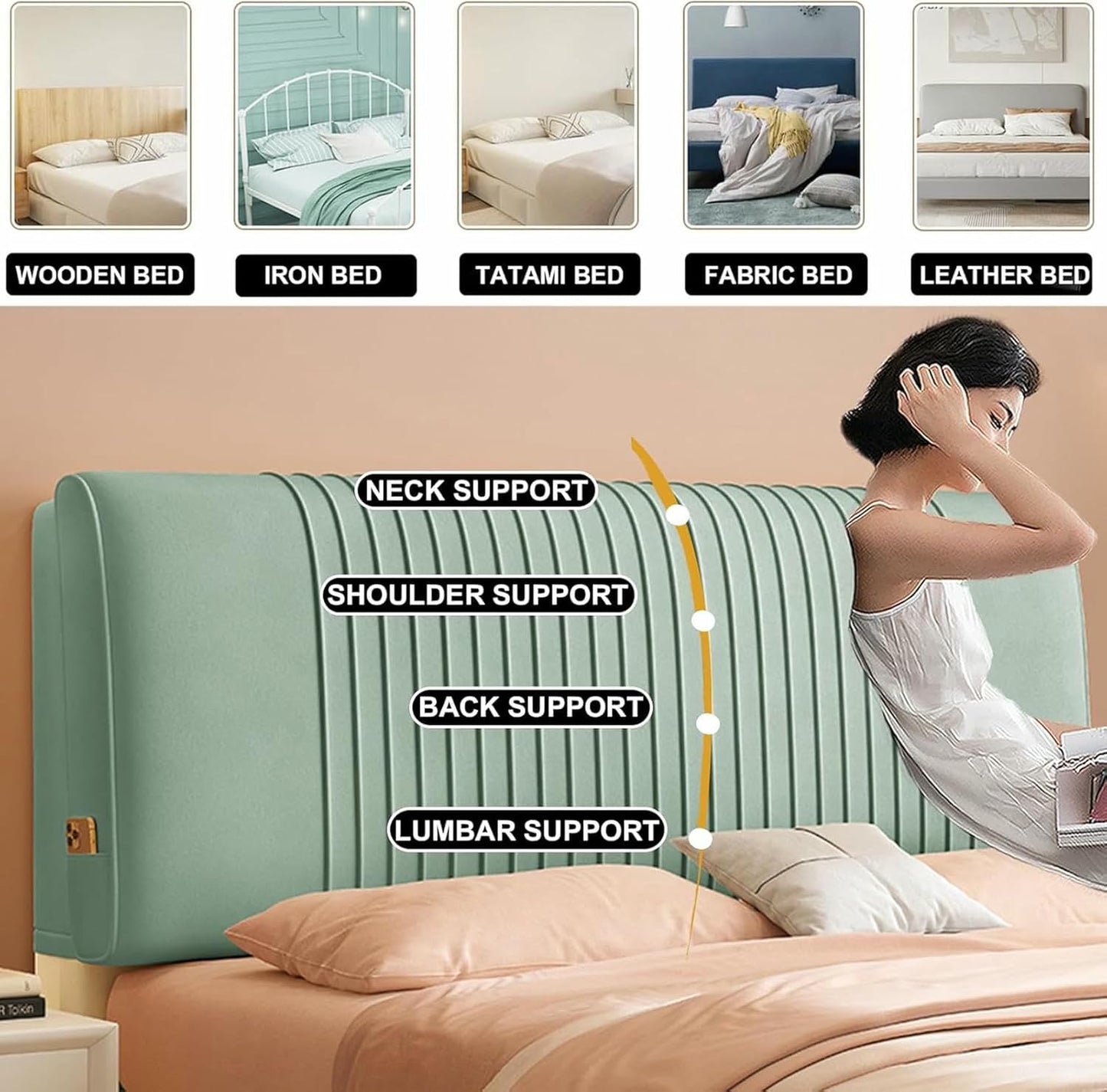 Solid Color Lumbar Support Headboard Upholstered Dorm Daybed Pillow Rectangular Bedside Pillow Bed Large Backrest Wall Mounted Headboard Cushion,Blue,Paste/71x23x2In